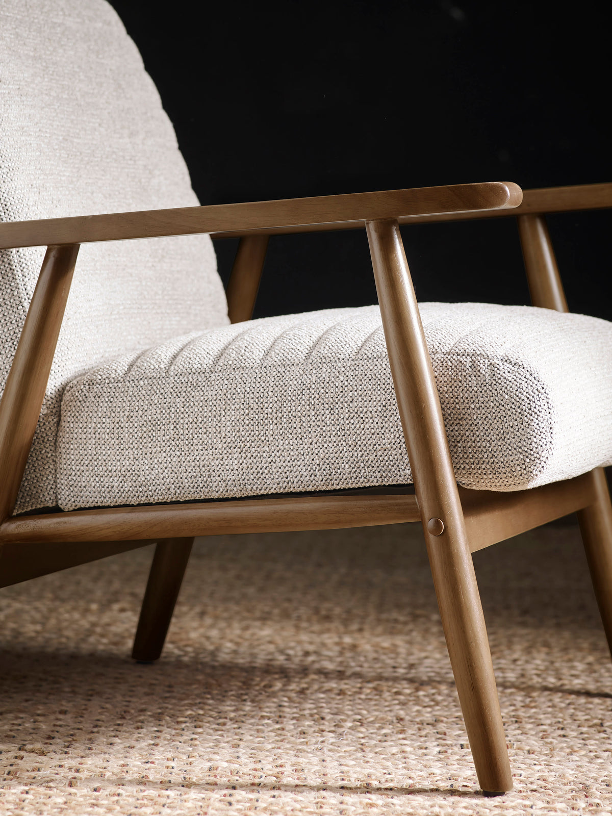 Ivy Sand Chenille Tweed Upholstered Armchair – Oyster White Linen