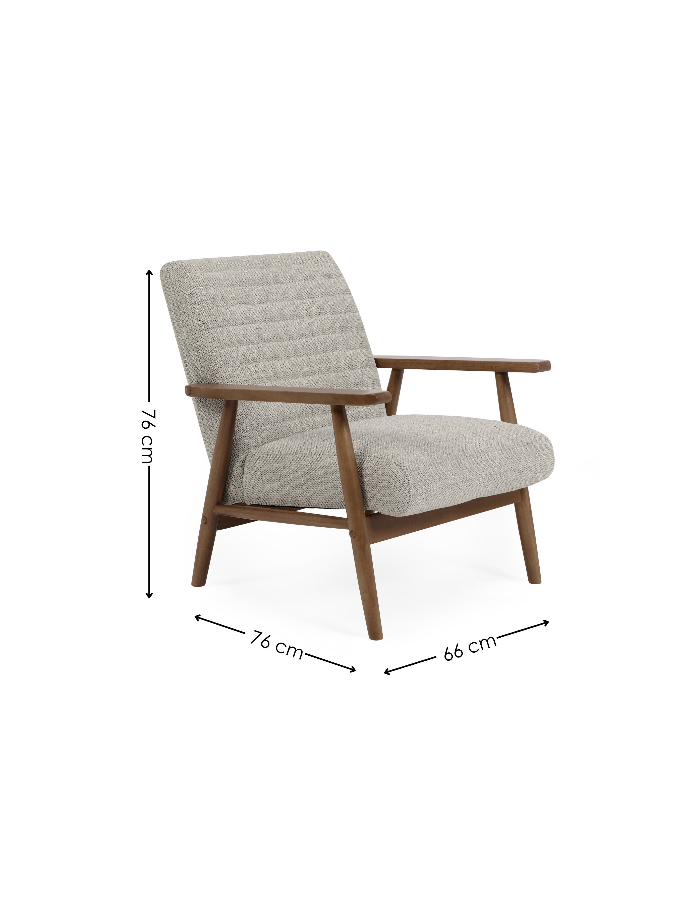 Ivy Sand Chenille Tweed Upholstered Armchair – Oyster White Linen