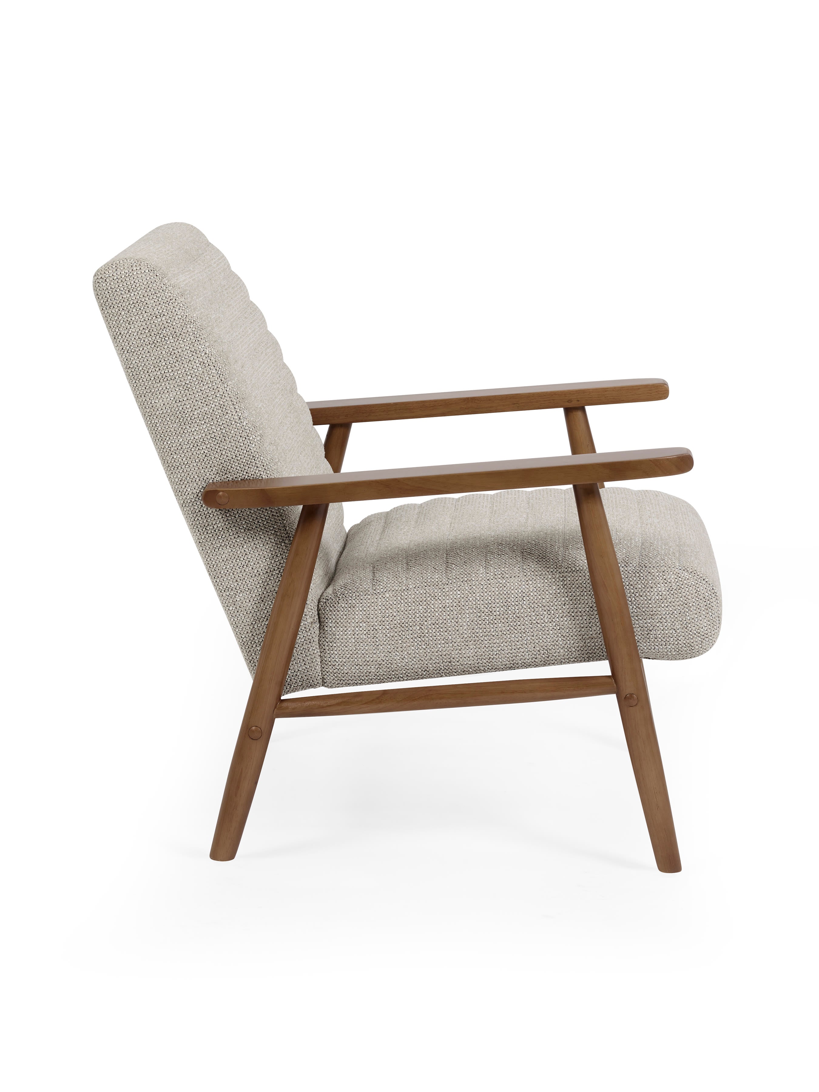 Ivy Sand Chenille Tweed Upholstered Armchair – Oyster White Linen