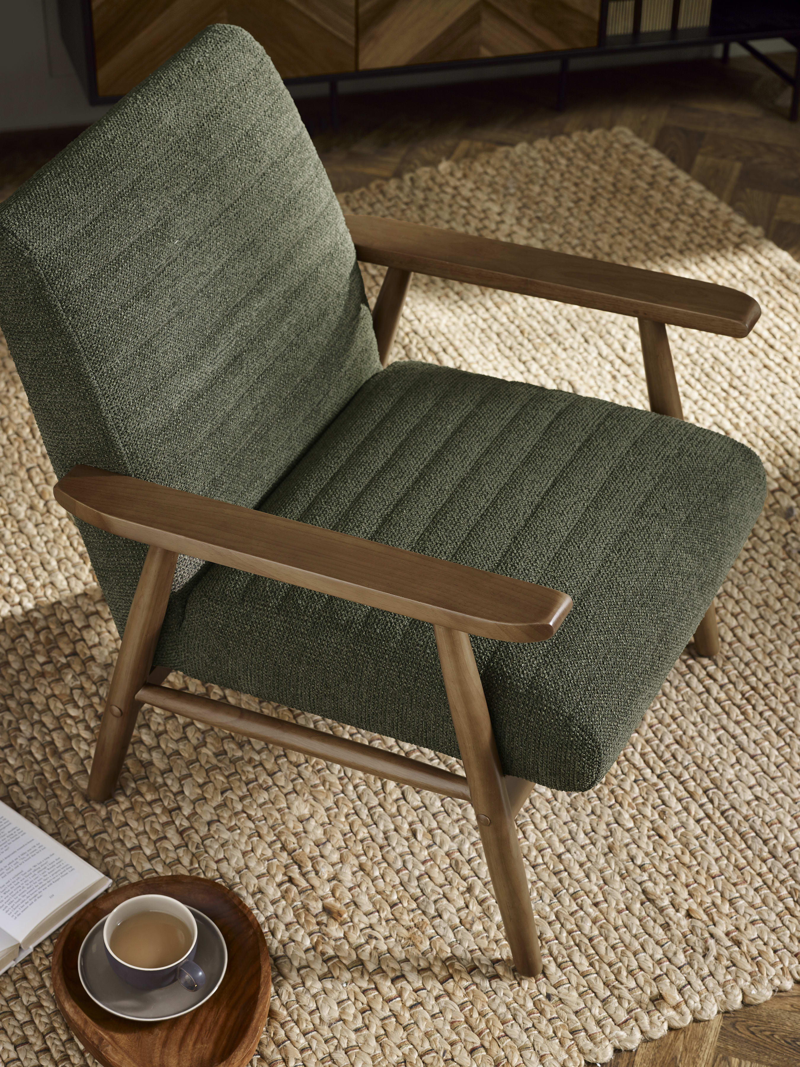 Ivy Olive Chenille Upholstered Armchair – Olive Linen