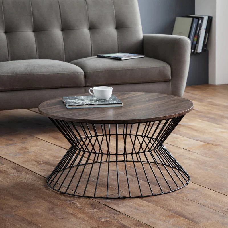 Jersey Round Wire Coffee Table - Walnut – Julian Bowen, view 2