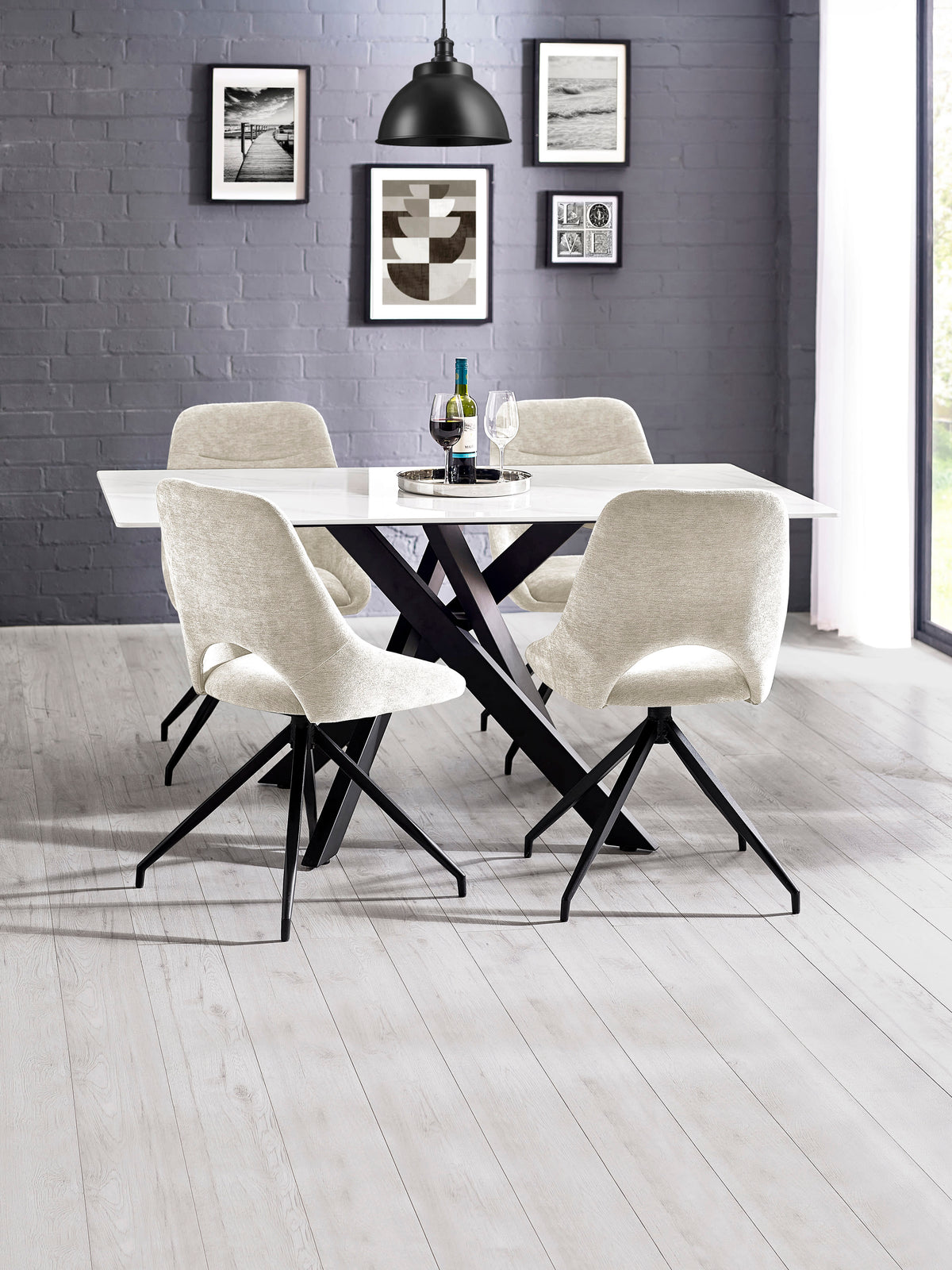 Jonah Cream Chenille Upholstered Dining Chairs (Set of 2)