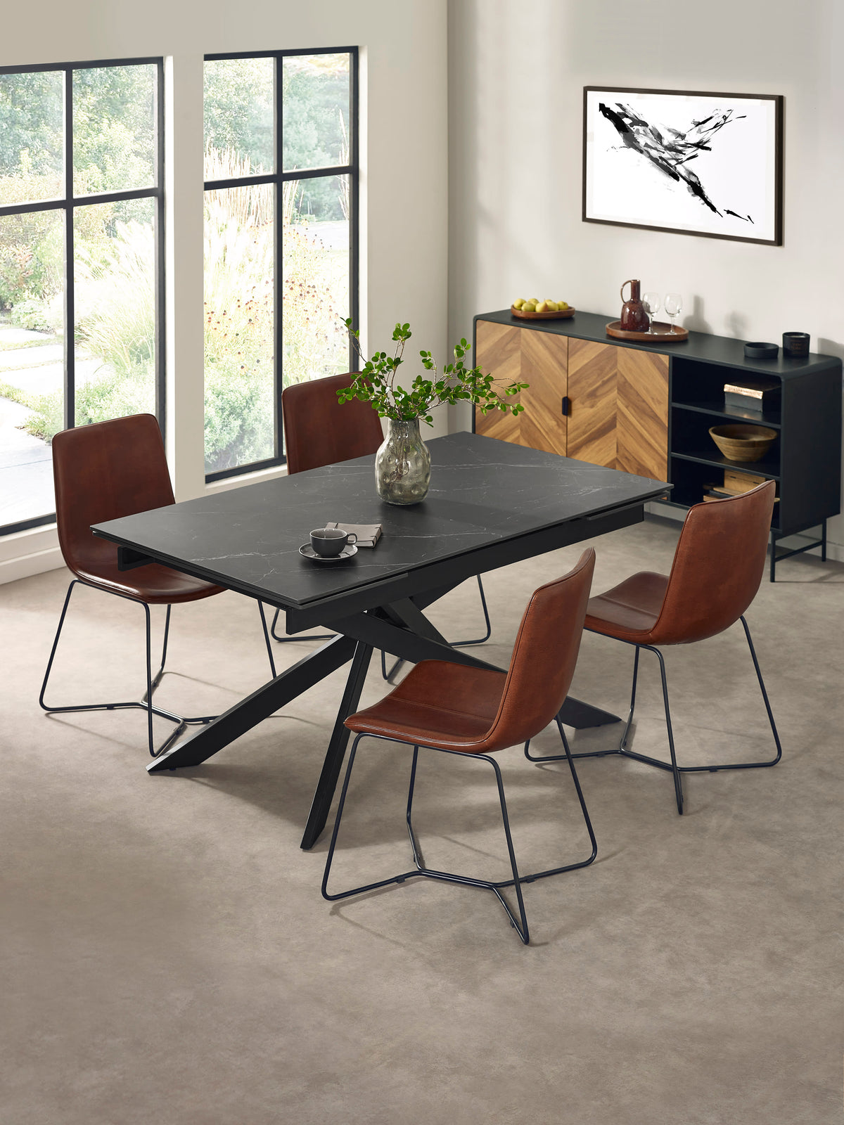 Joren Tan Brown PU Leather Dining Chairs (Set of 2)