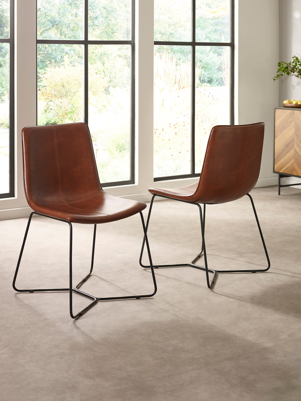 Joren Tan Brown PU Leather Dining Chairs (Set of 2)
