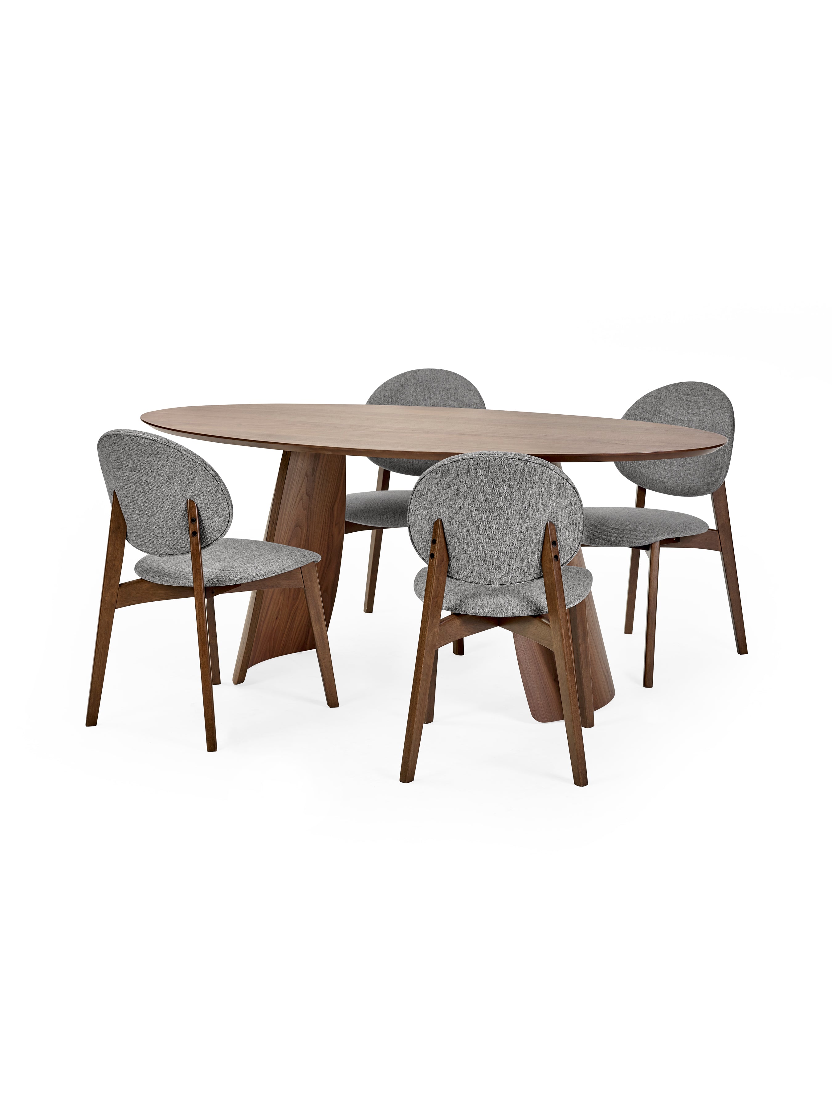 Julius Oval Walnut Effect Dining Set with 4 Artemis Chairs – Walnut Effect and Grey Linen