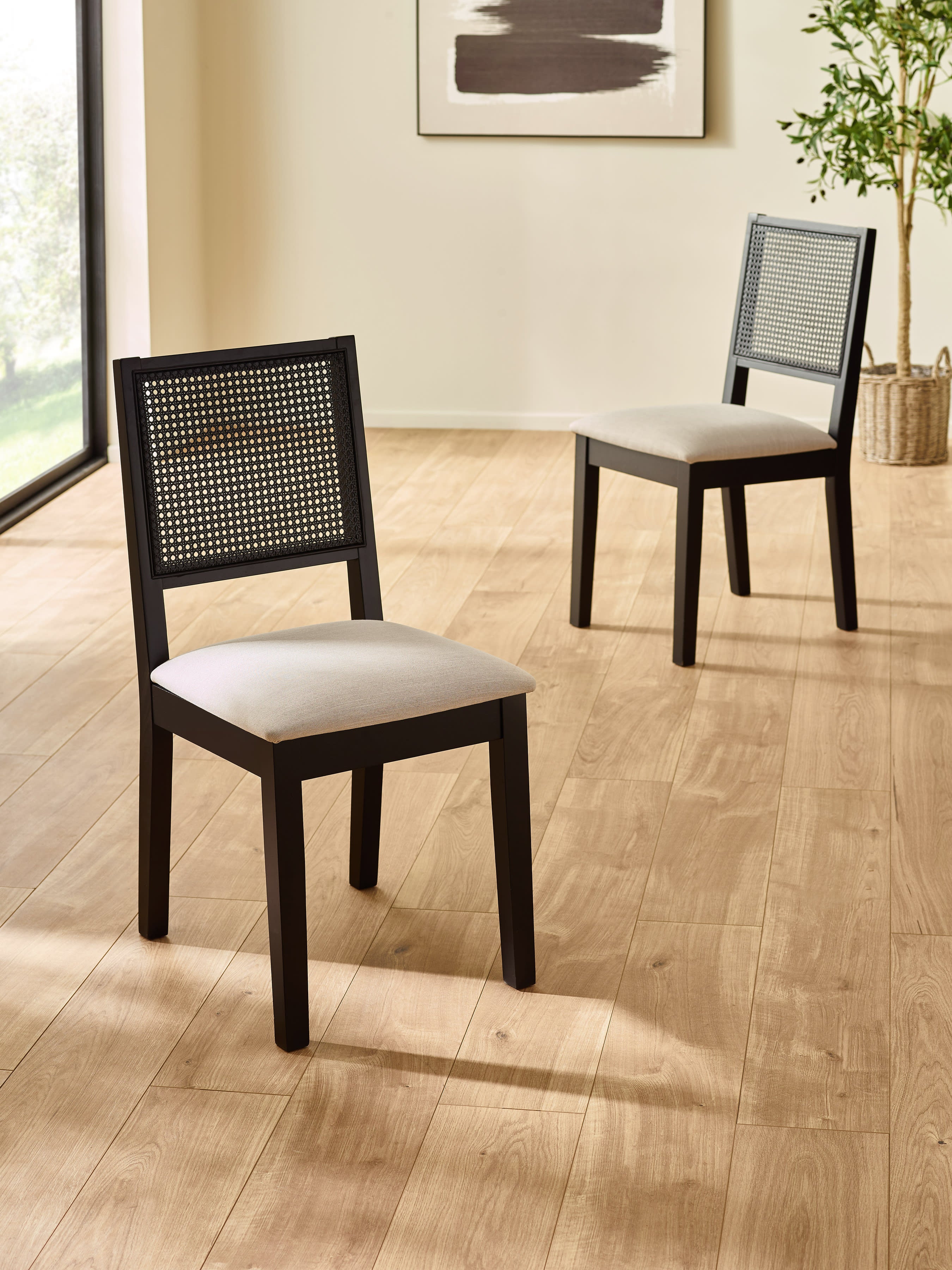Knoxley Set of 2 Black Oak Rattan Back Dining Chairs – Black Oak Effect