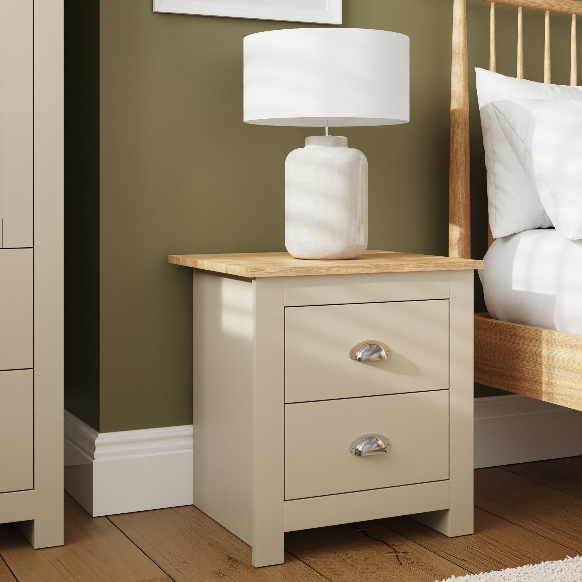 Lancaster 2 Drawer Bedside Cream – GFW, view 2