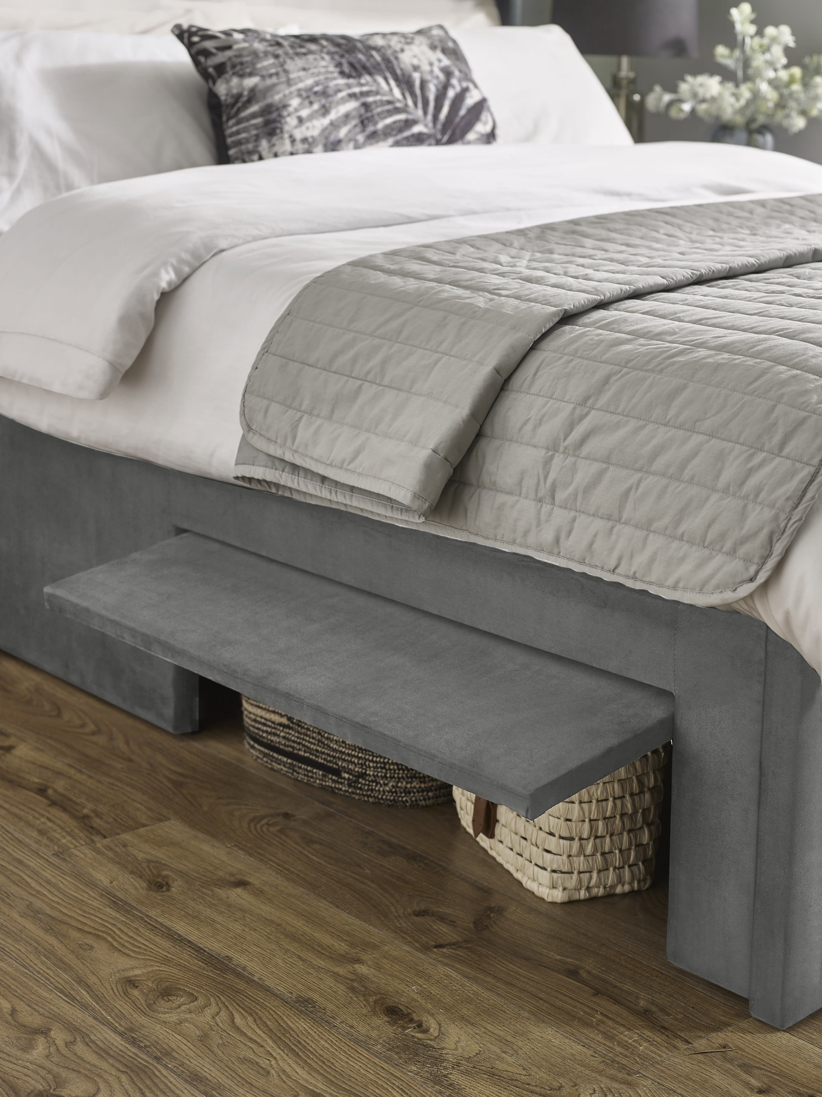 Leila Steel Grey Dual Storage Door Bed – Steel Grey Velvet
