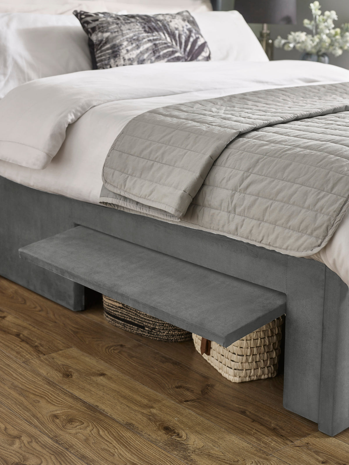 Leila Steel Grey Dual Storage Door Bed – Steel Grey Velvet