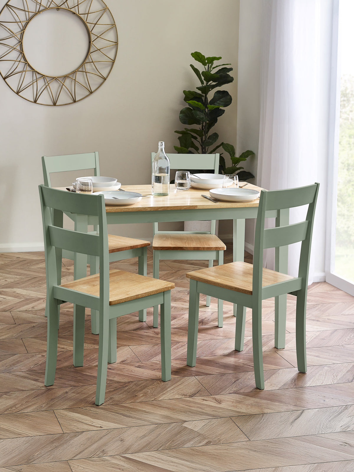 Linwood Sage Green and Natural 114cm Small Rectangular Dining Table – Sage Green and Natural Oak Effect