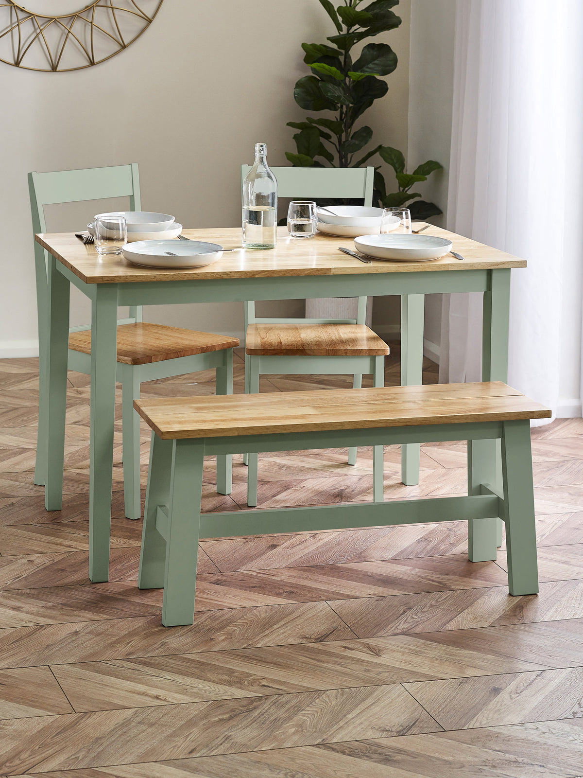 Linwood Sage Green and Natural 114cm Small Rectangular Dining Table – Sage Green and Natural Oak Effect