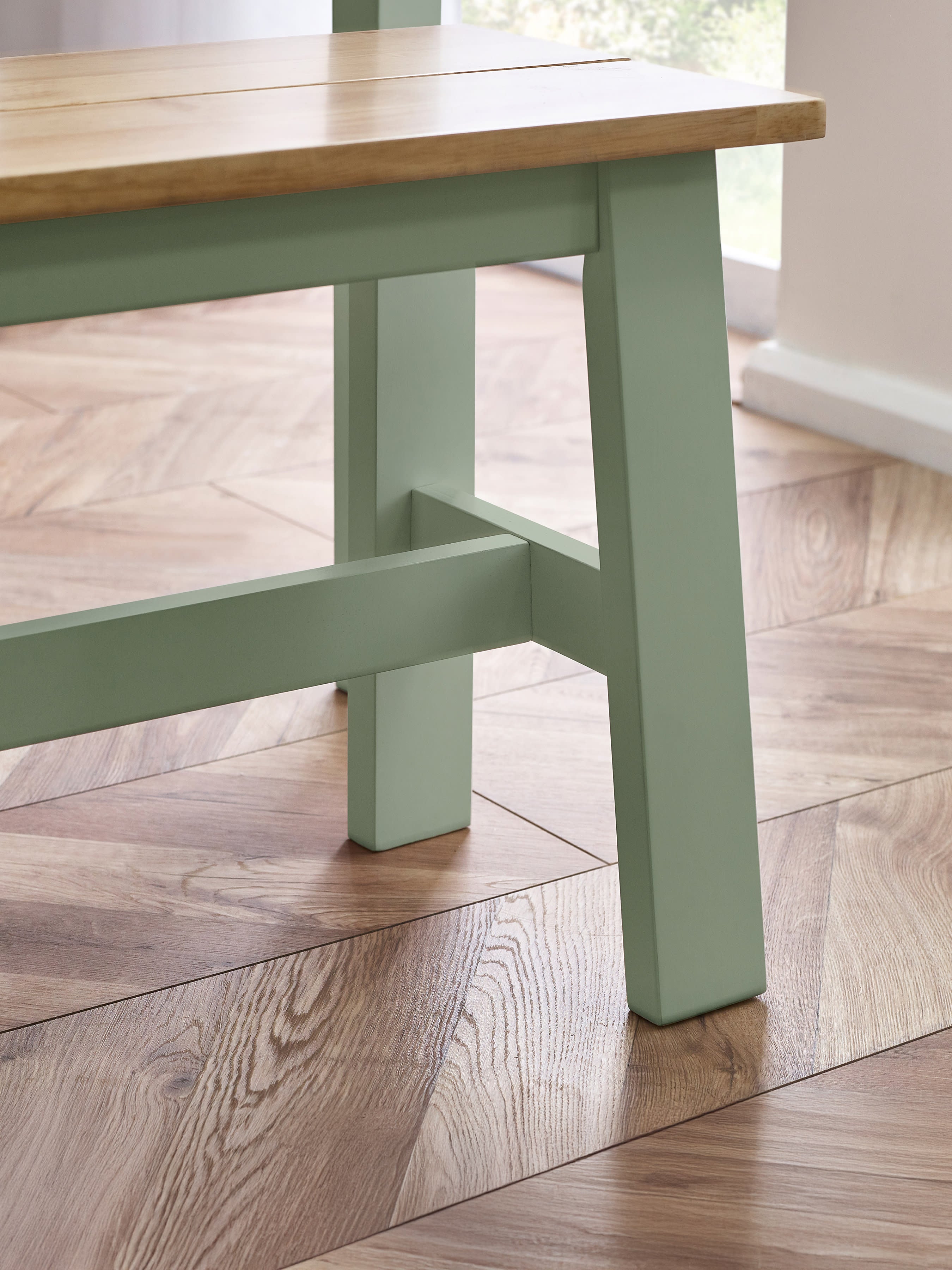 Linwood Sage Green and Natural 95cm Dining Bench – Sage Green and Natural Oak Effect