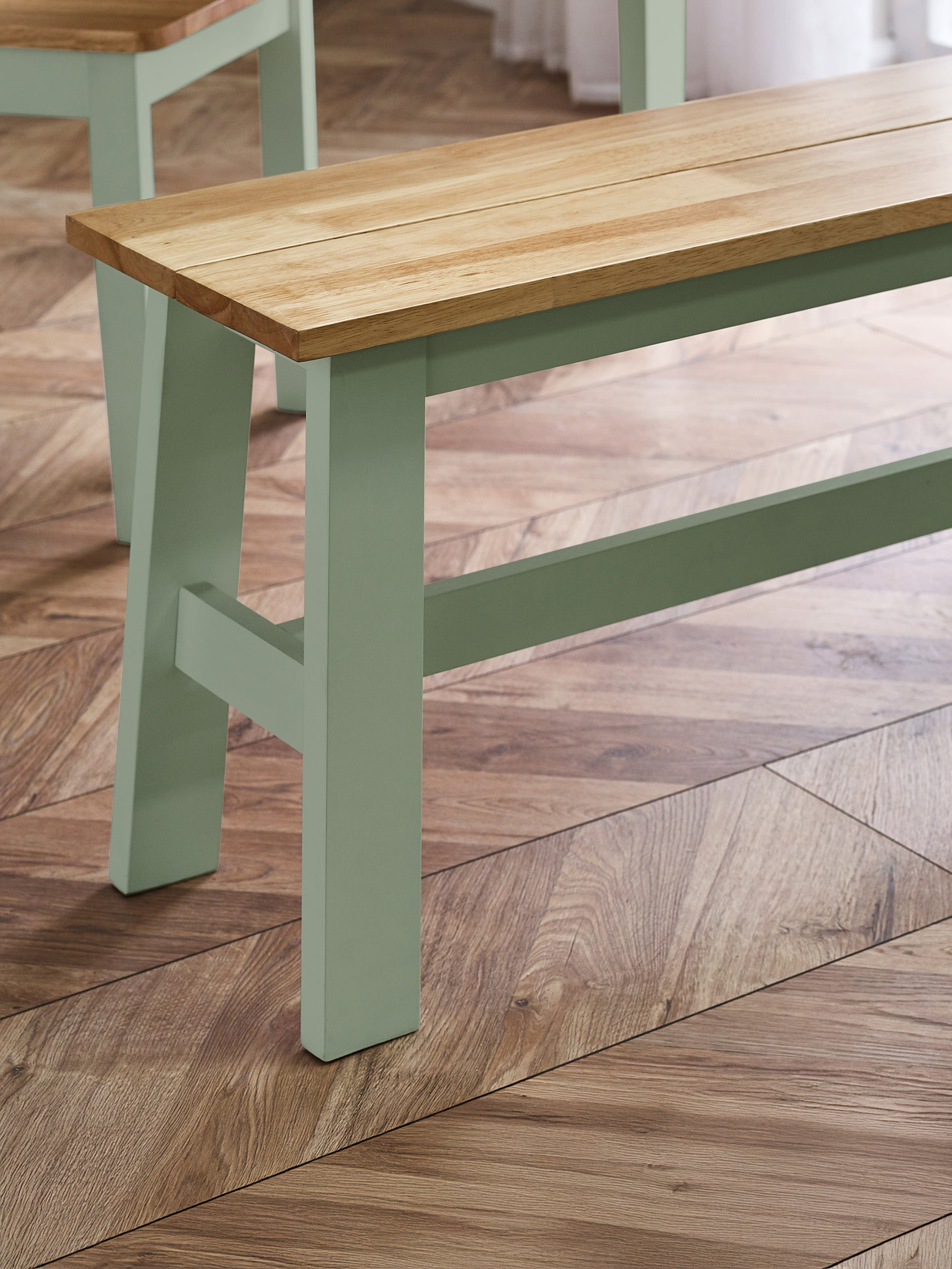 Linwood Sage Green and Natural 95cm Dining Bench – Sage Green and Natural Oak Effect