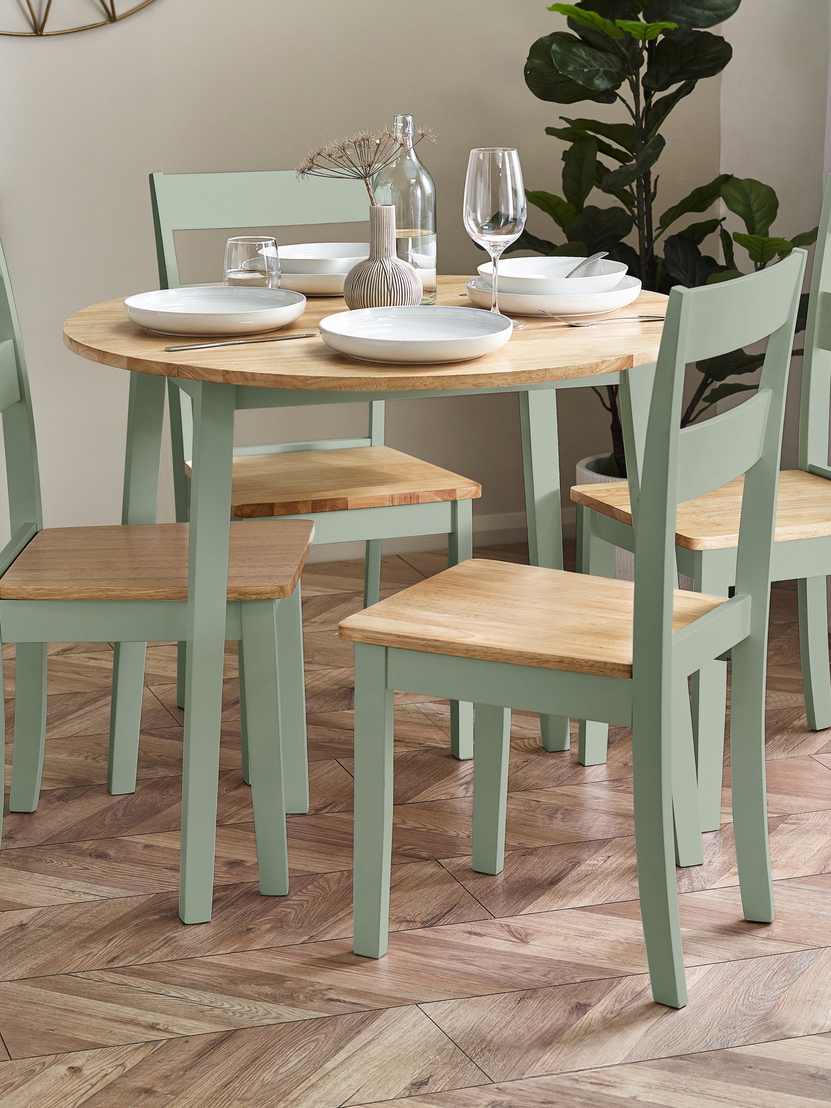 Linwood Sage Green and Natural 55- Round Drop Leaf Table