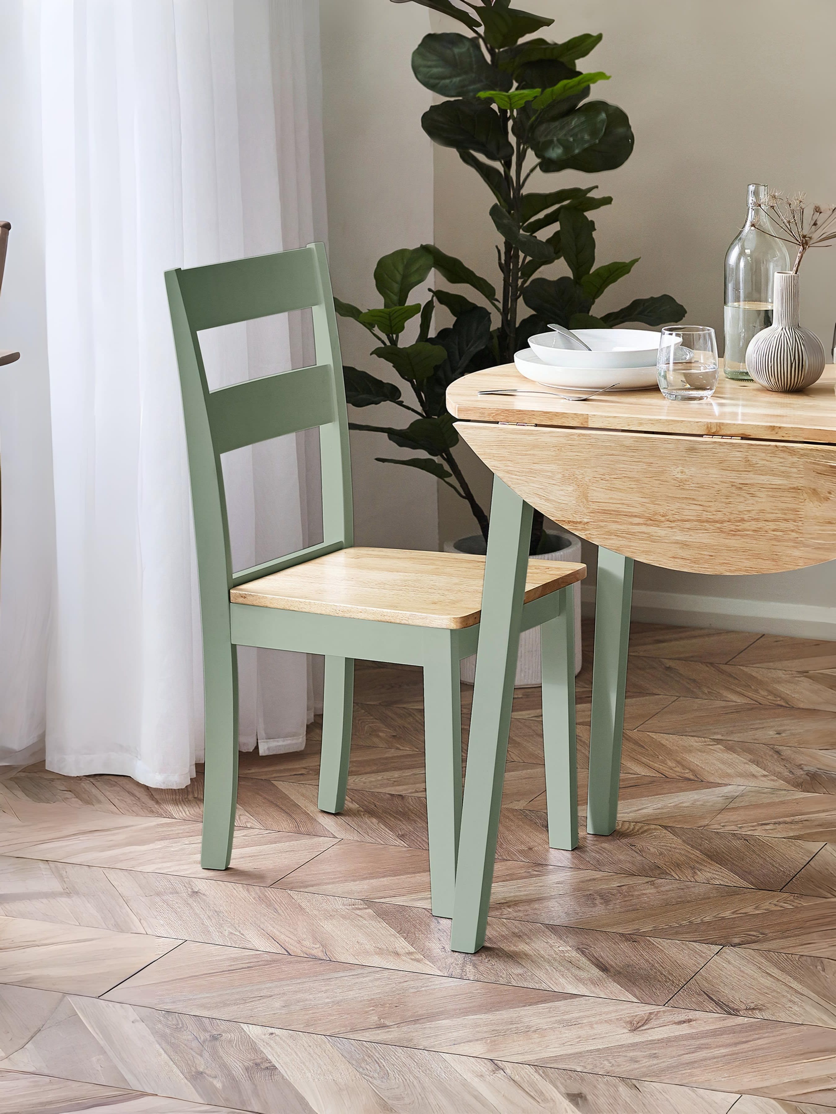 Linwood Set of 2 Sage Green and Natural Dining Chairs – Sage Green and Natural Oak Effect