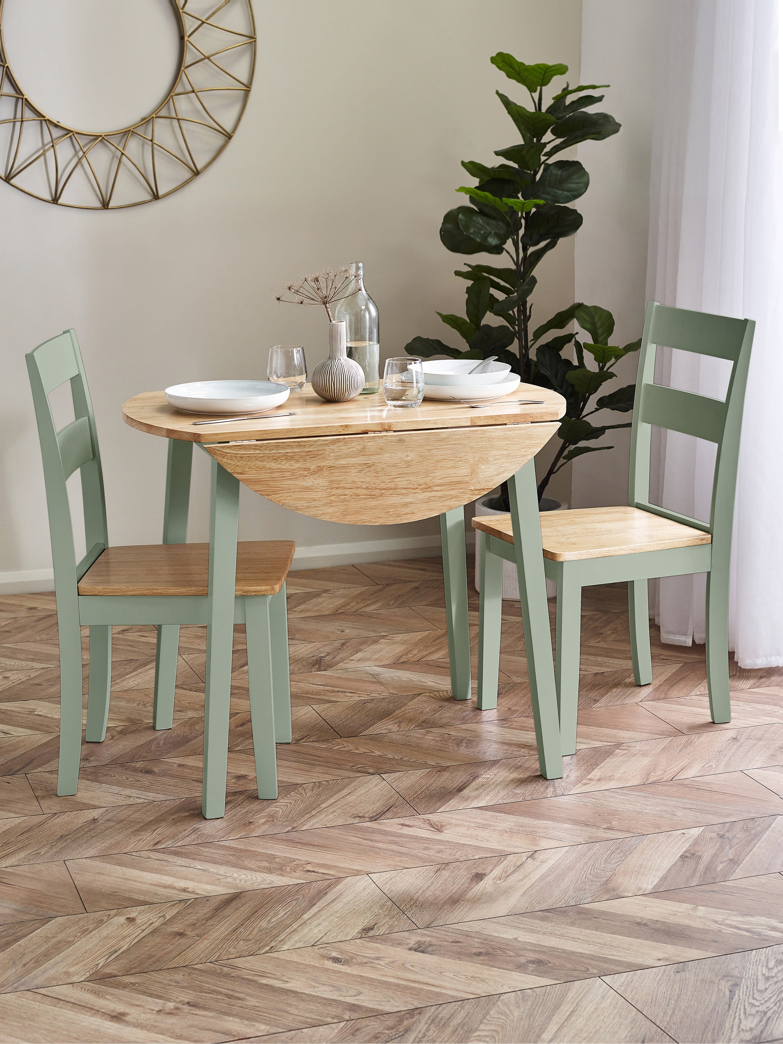 Linwood Set of 2 Sage Green and Natural Dining Chairs – Sage Green and Natural Oak Effect