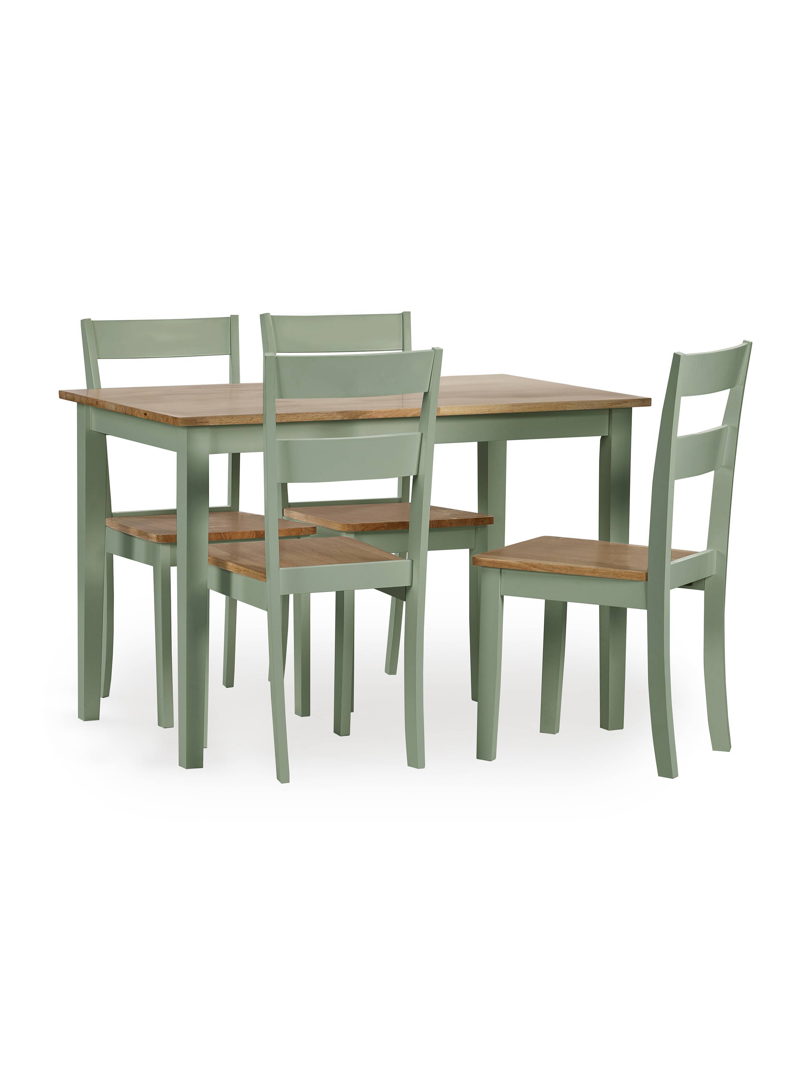 Linwood Sage Green Rectangluar Dining Table set with 4 Chairs – Sage Green and Natural Oak Effect