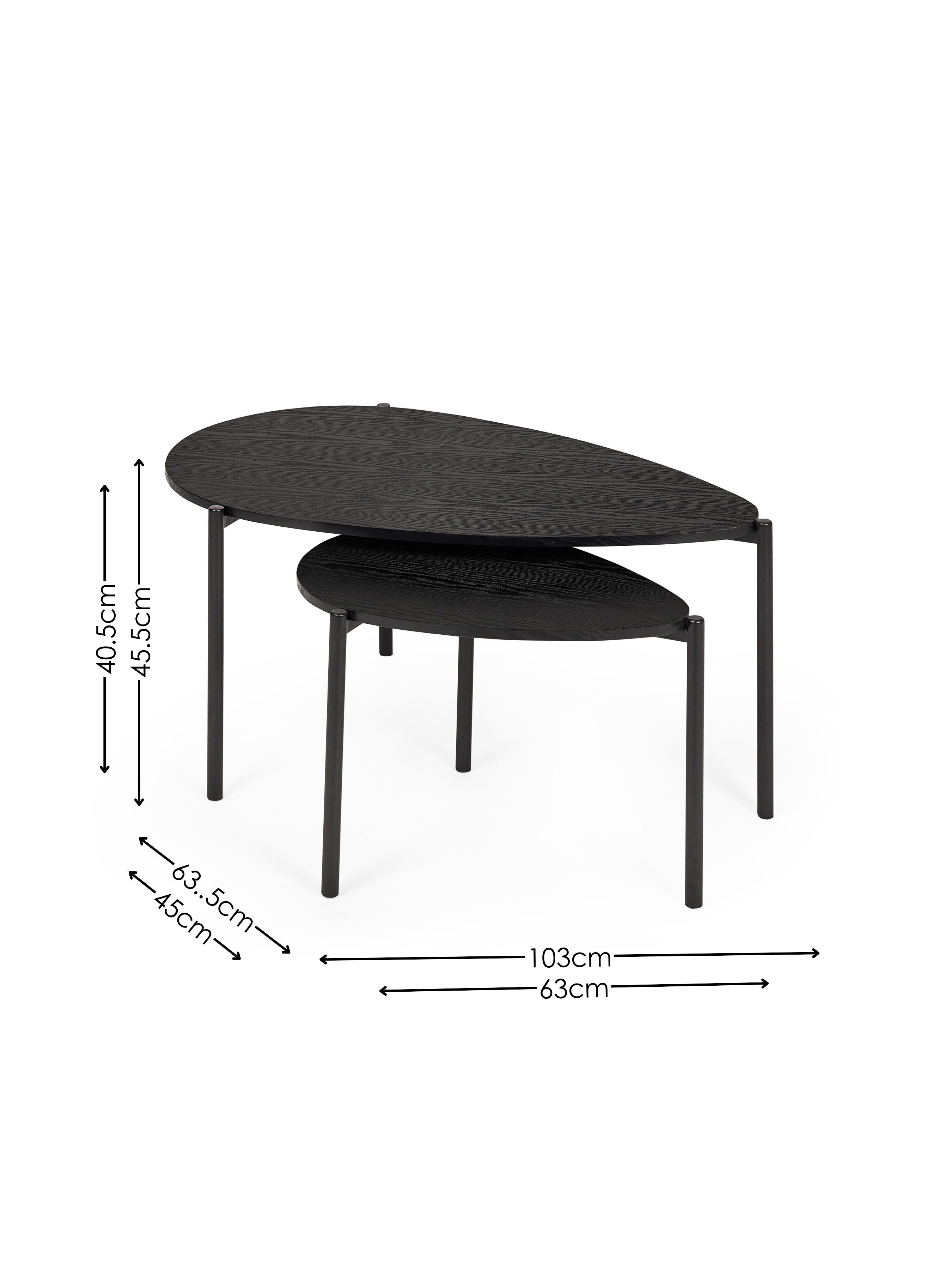 Lorette Black Ash Effect Teardrop Nest of 2 Coffee Tables