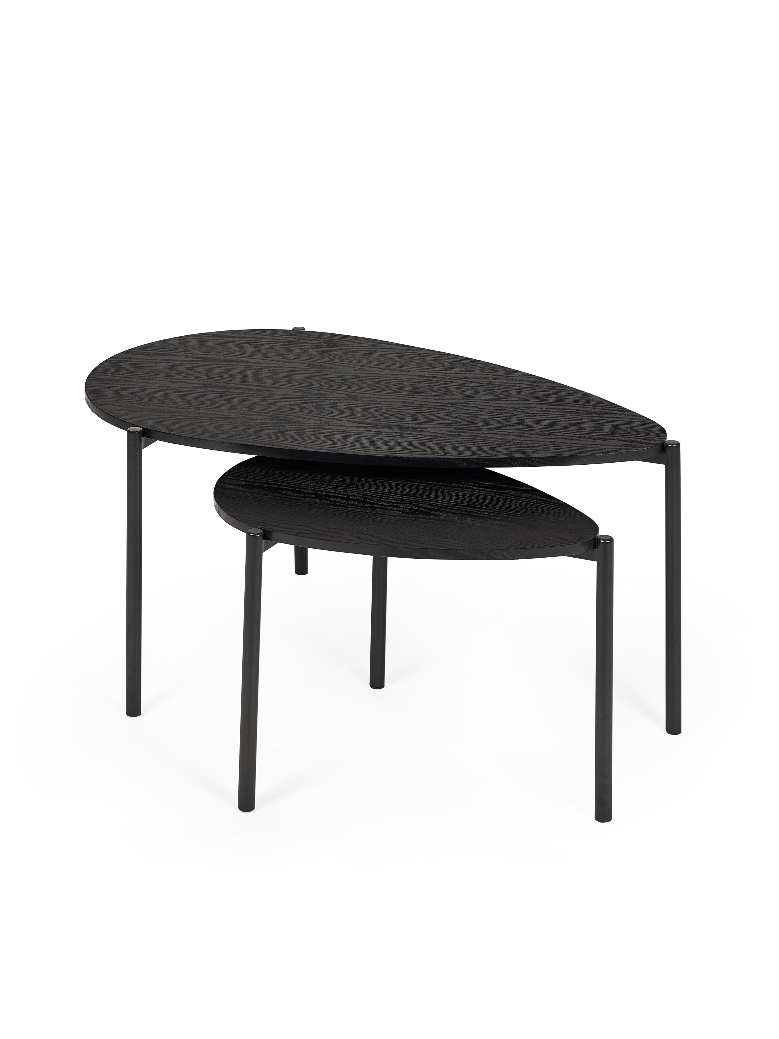 Lorette Black Ash Effect Teardrop Nest of 2 Coffee Tables