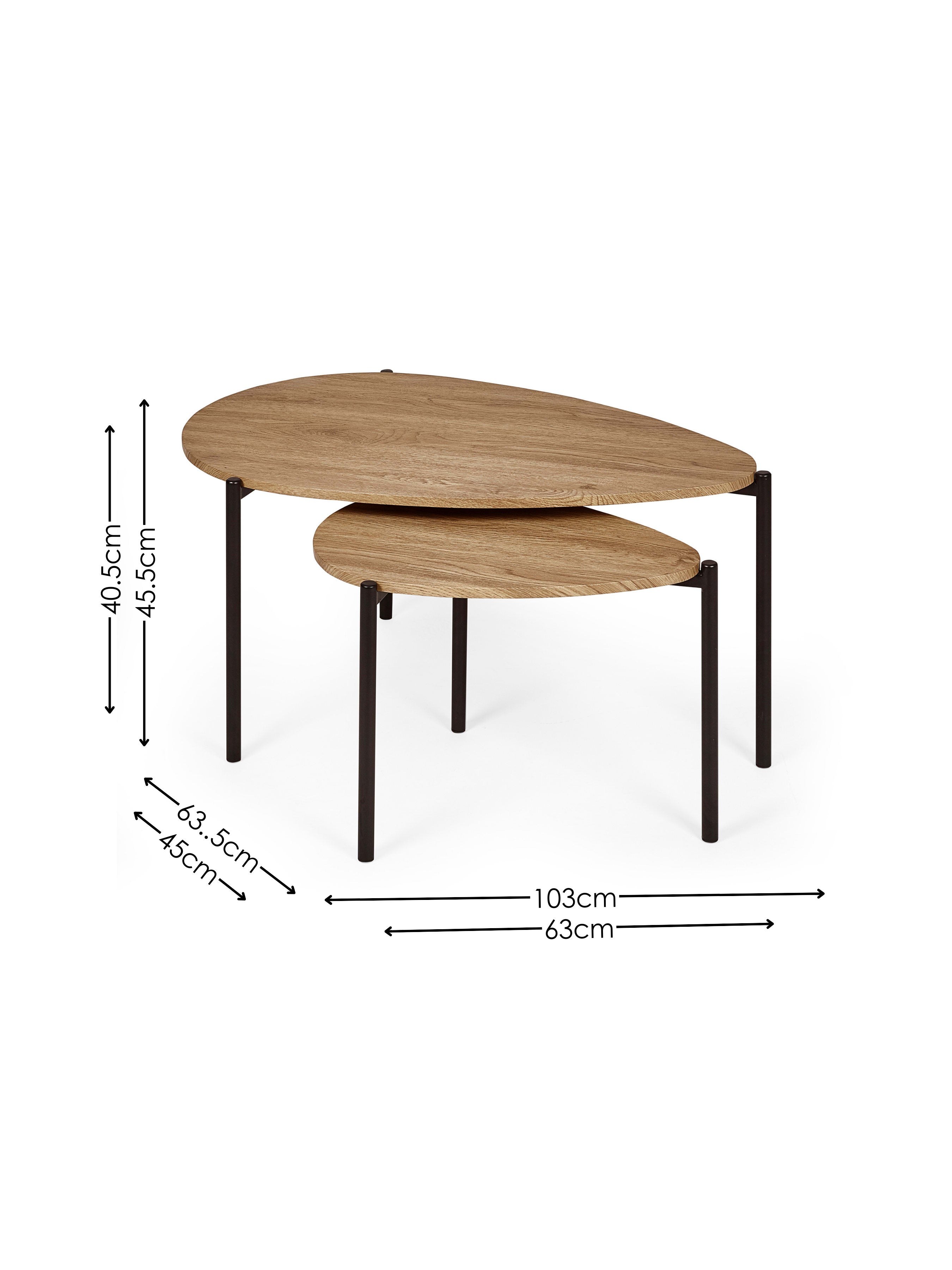 Lorette Oak Effect Teardrop Nest of 2 Coffee Tables