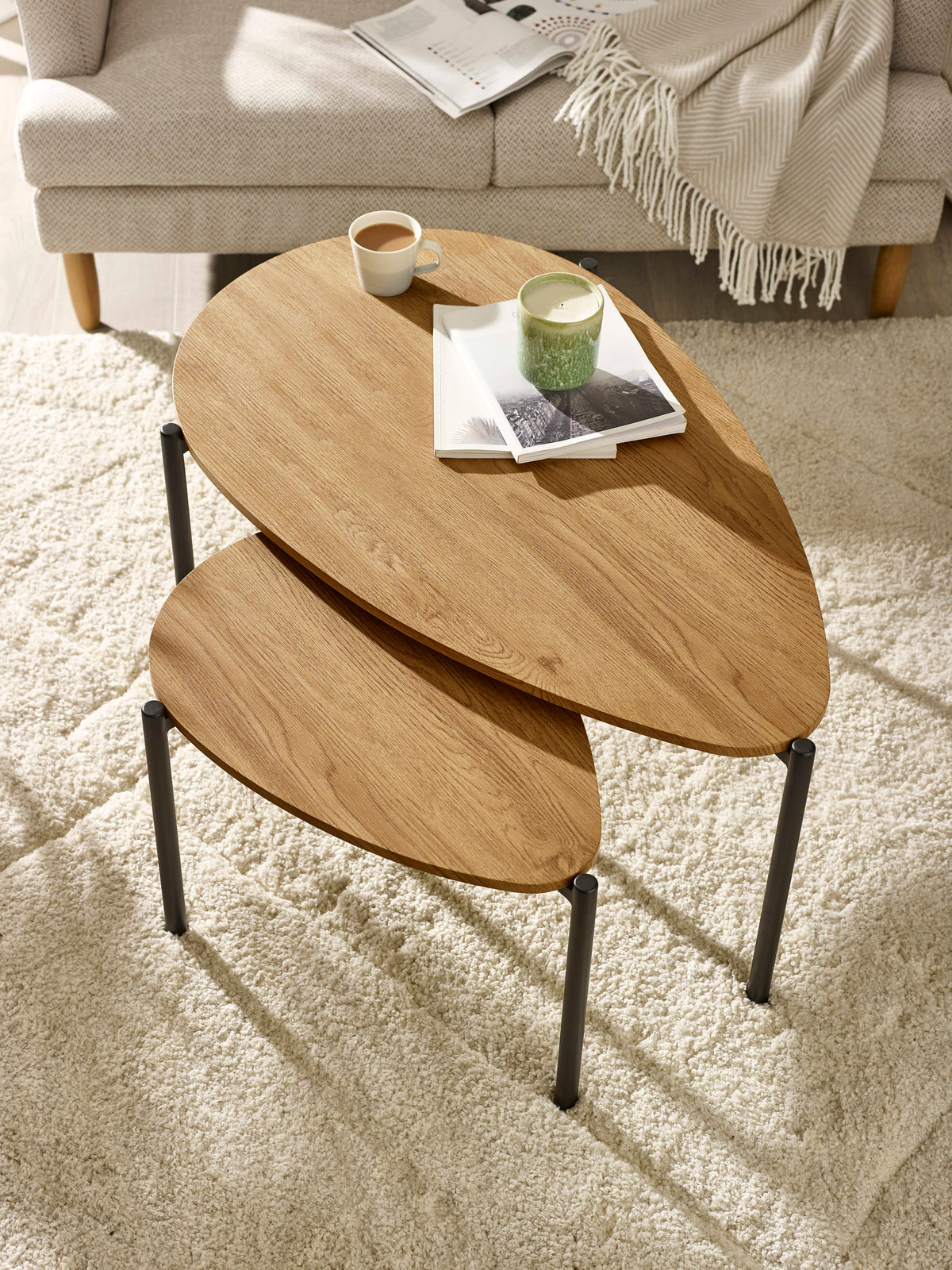 Lorette Oak Effect Teardrop Nest of 2 Coffee Tables
