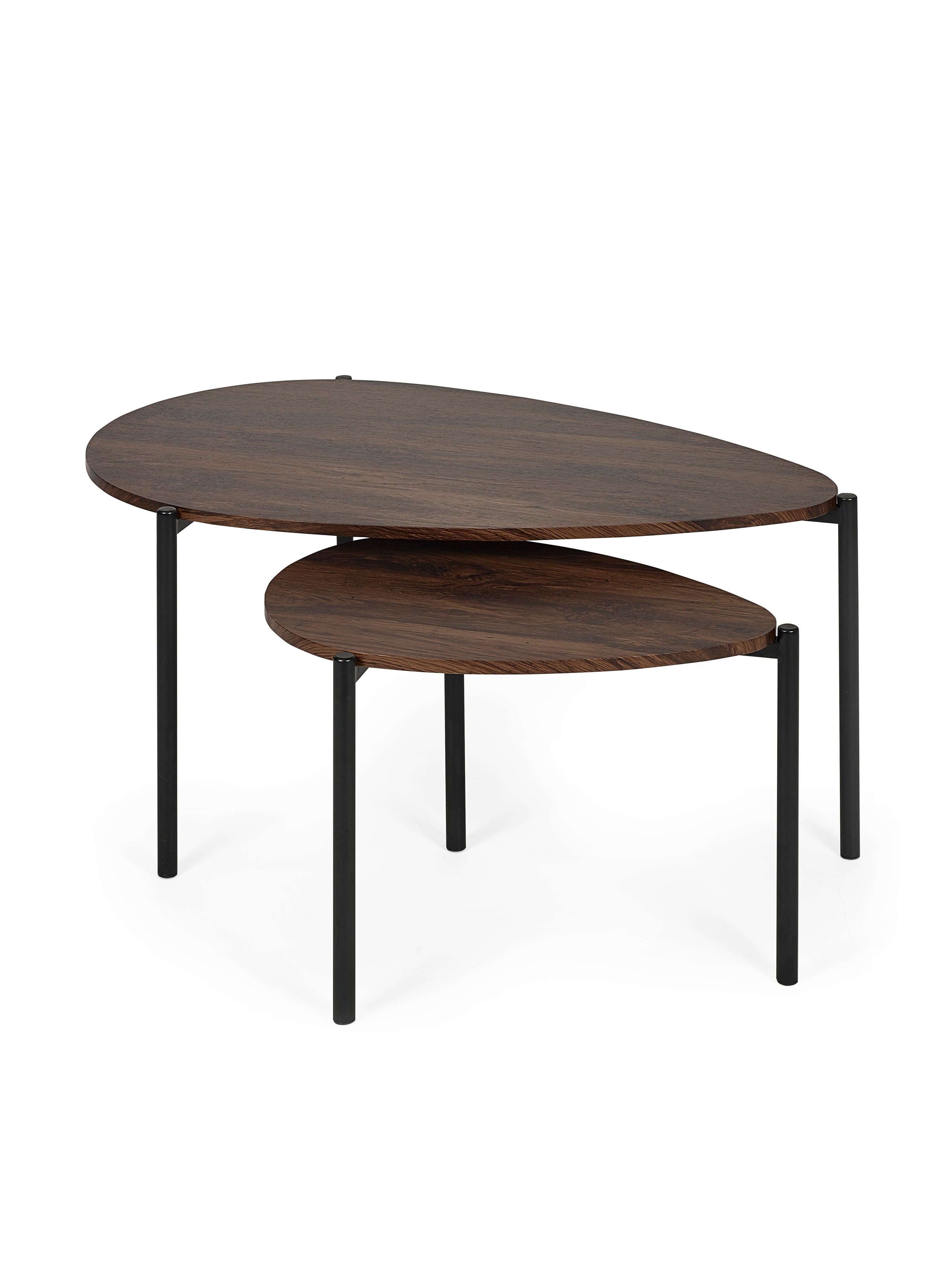 Lorette Walnut Effect Teardrop Nest of 2 Coffee Tables