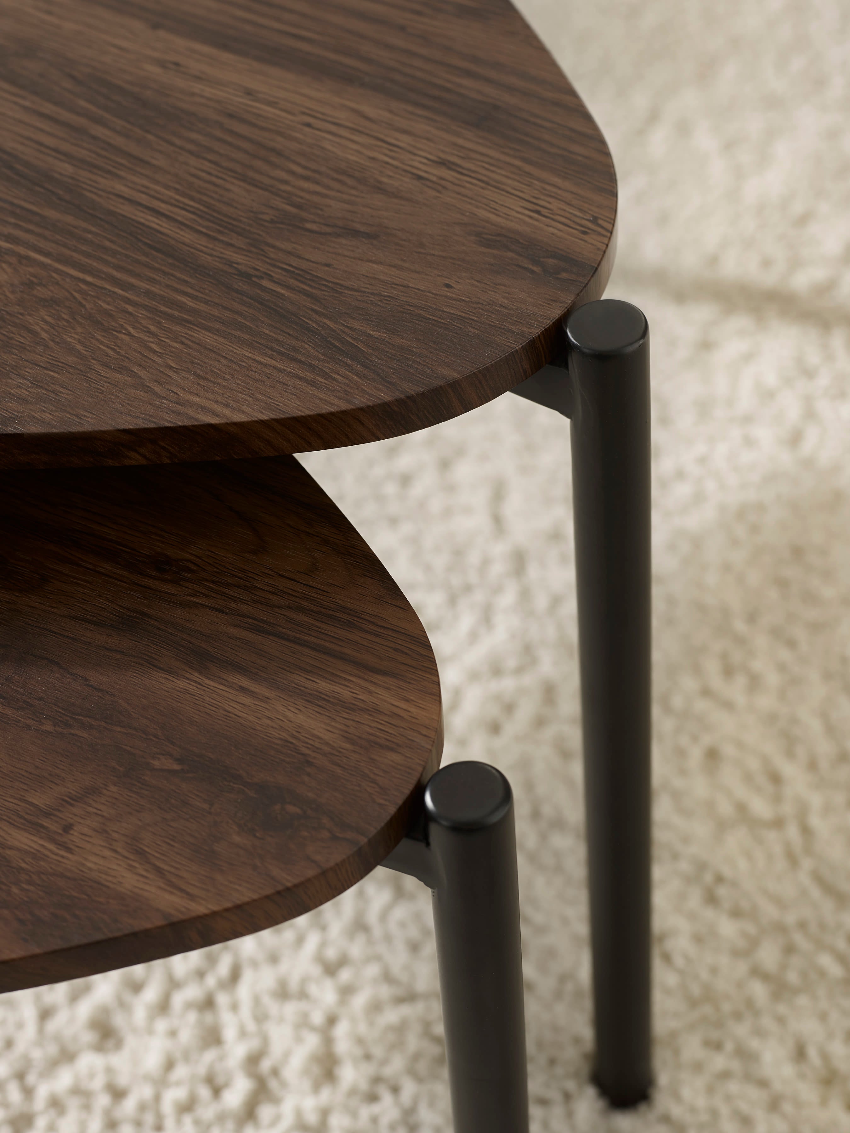 Lorette Walnut Effect Teardrop Nest of 2 Coffee Tables