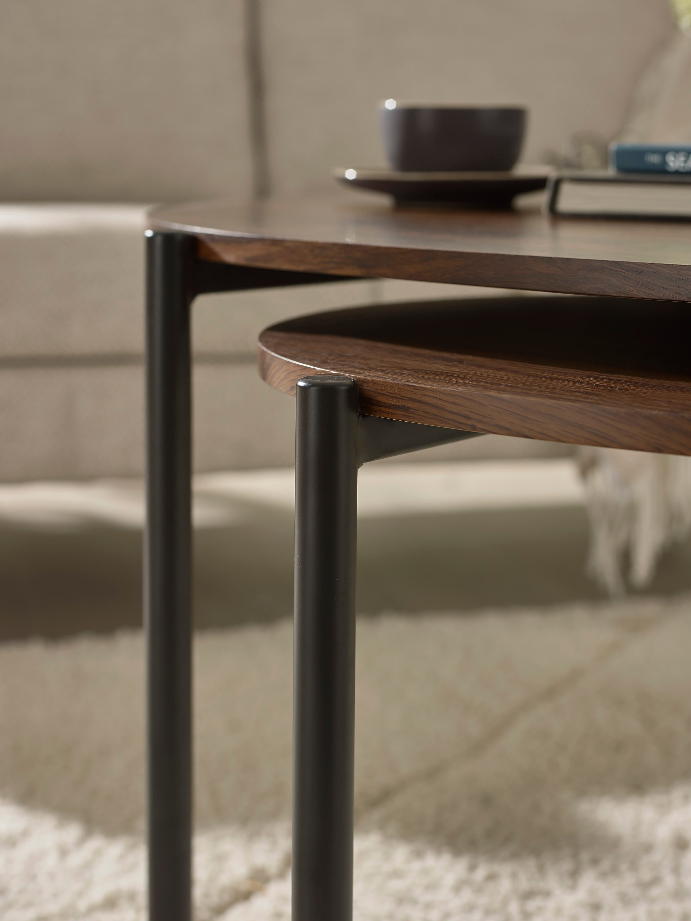 Lorette Walnut Effect Teardrop Nest of 2 Coffee Tables