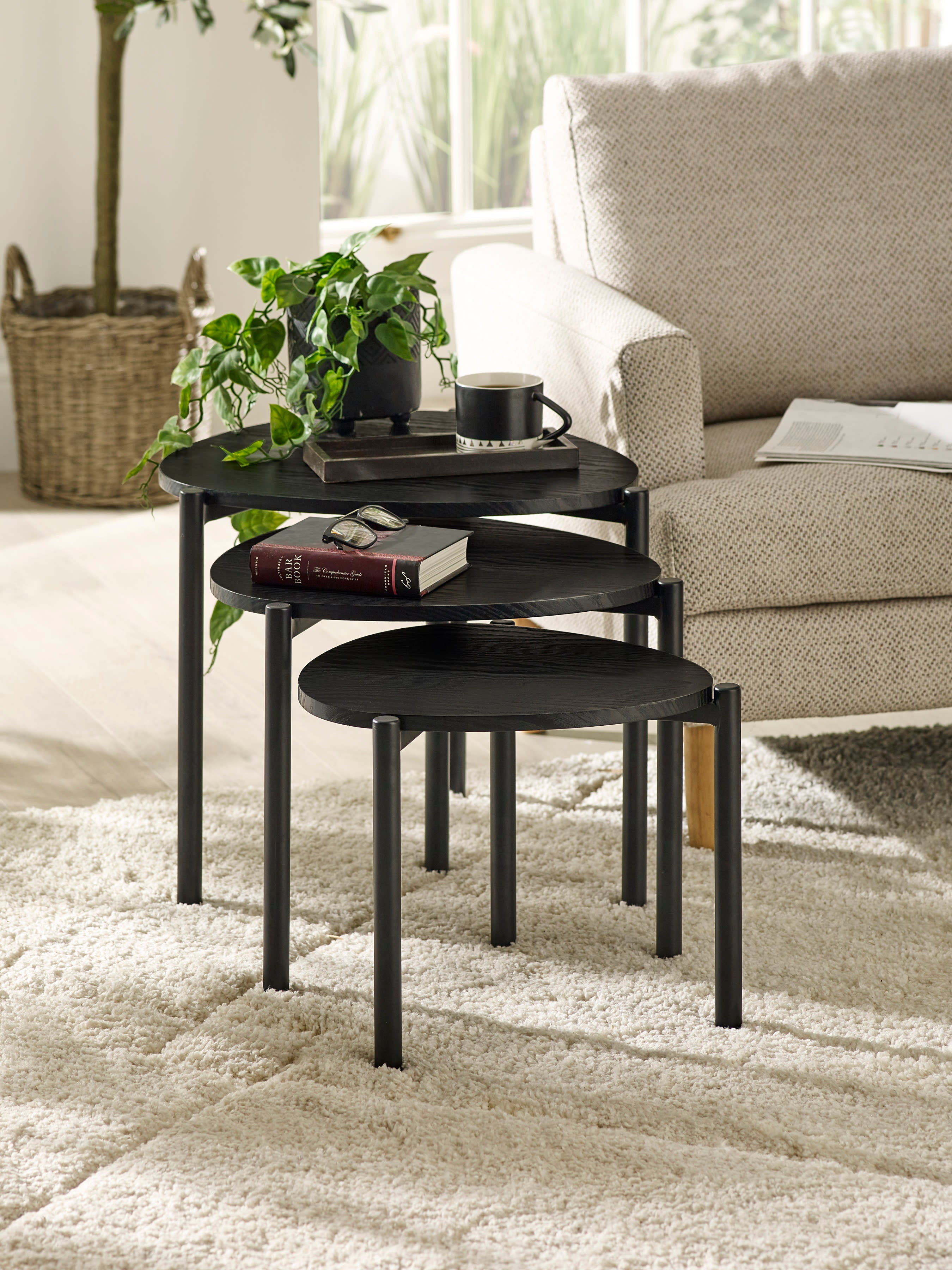 Lorette Black Ash Effect Teardrop Nest of 3 Side Tables
