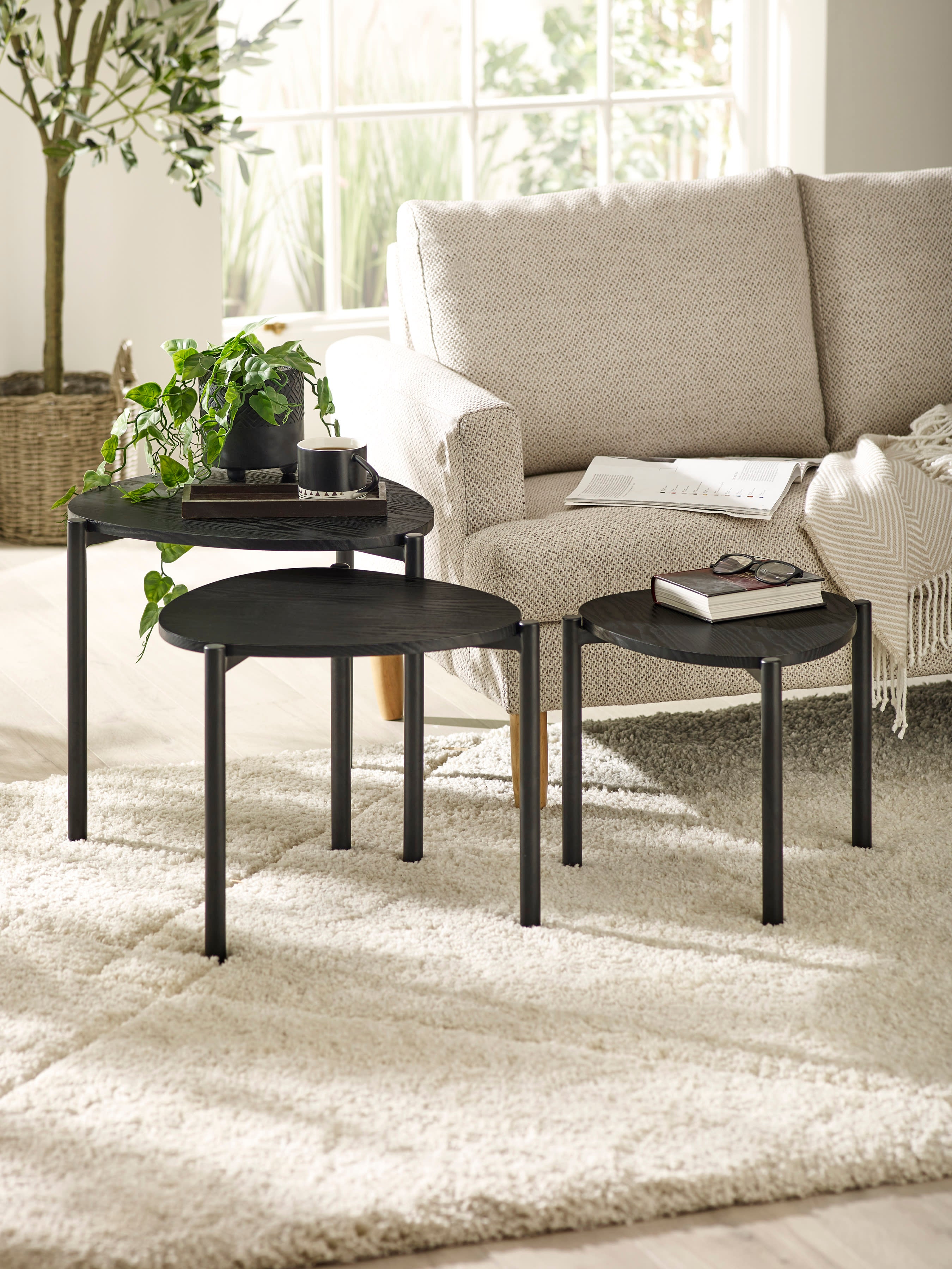 Lorette Black Ash Effect Teardrop Nest of 3 Side Tables