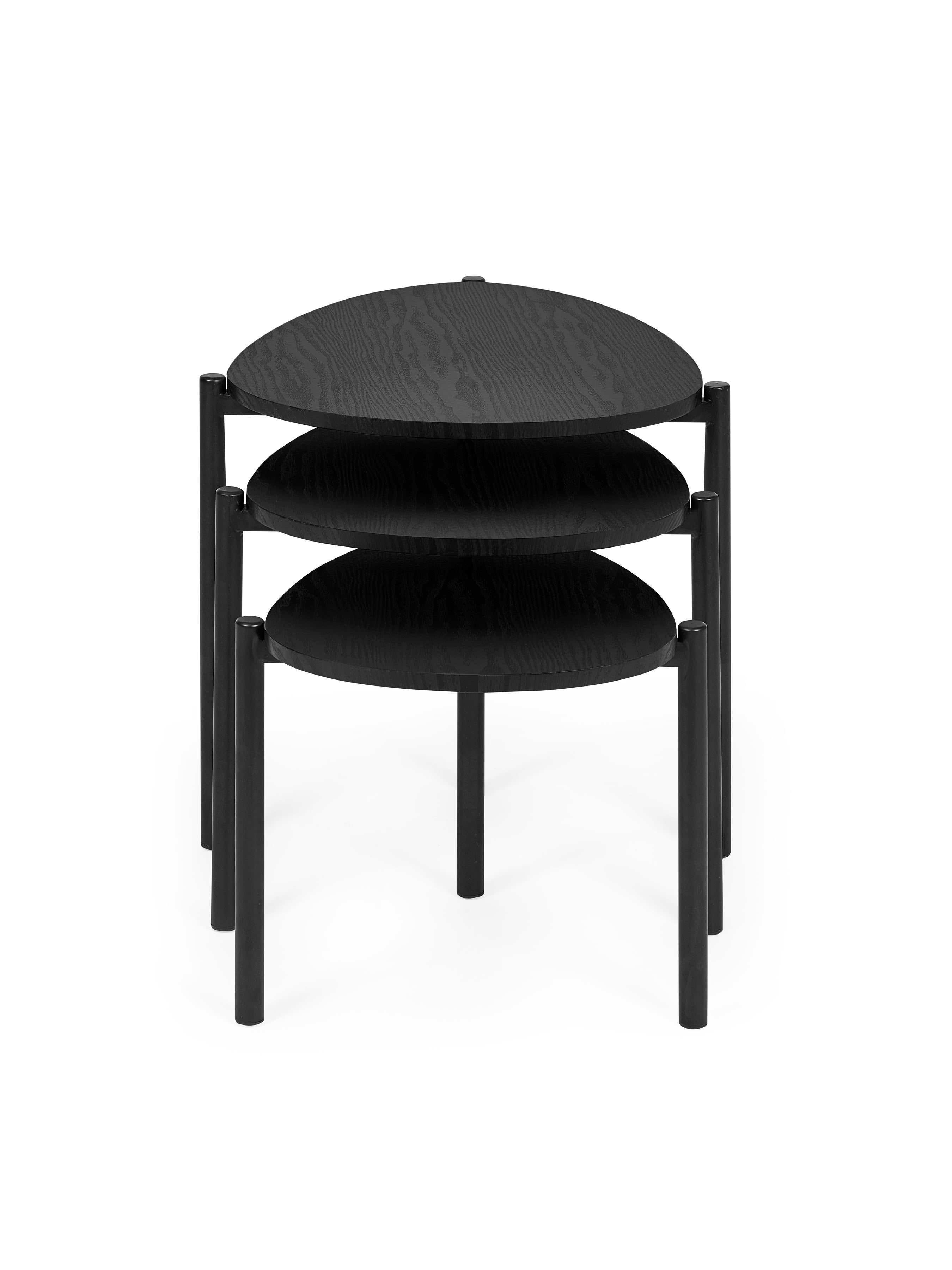 Lorette Black Ash Effect Teardrop Nest of 3 Side Tables
