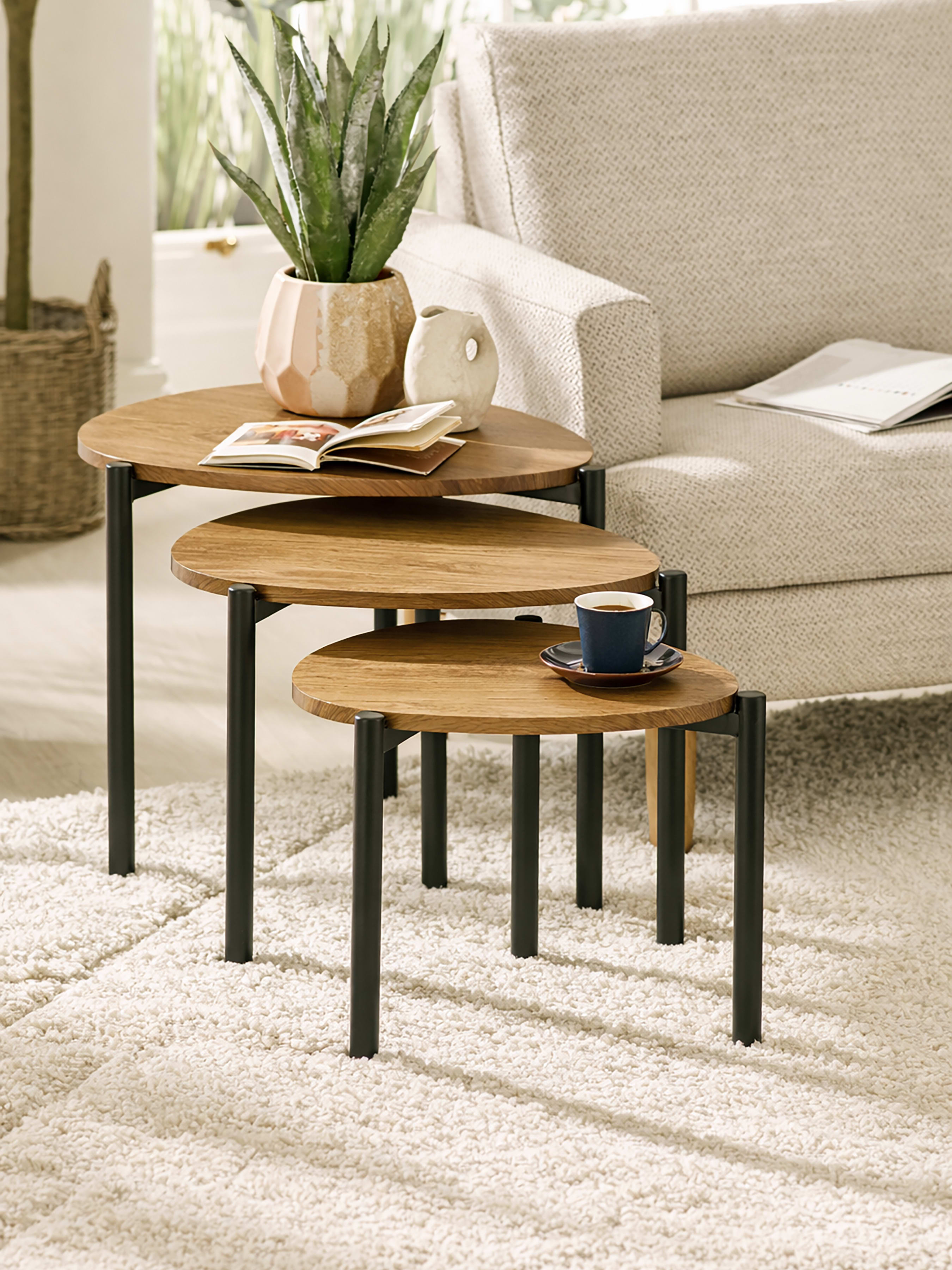 Lorette Oak Effect Teardrop Nest of 3 Side Tables
