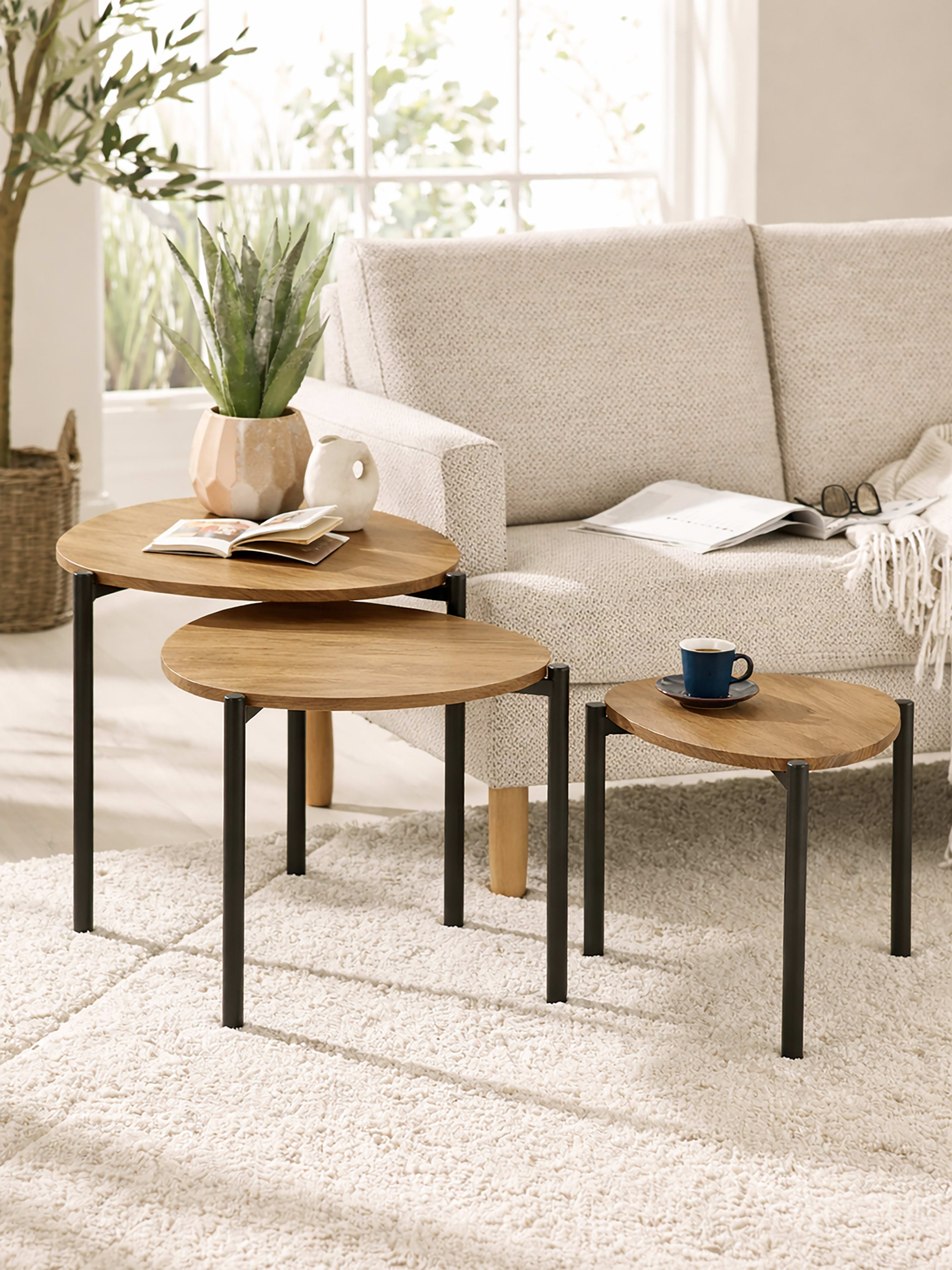 Lorette Oak Effect Teardrop Nest of 3 Side Tables