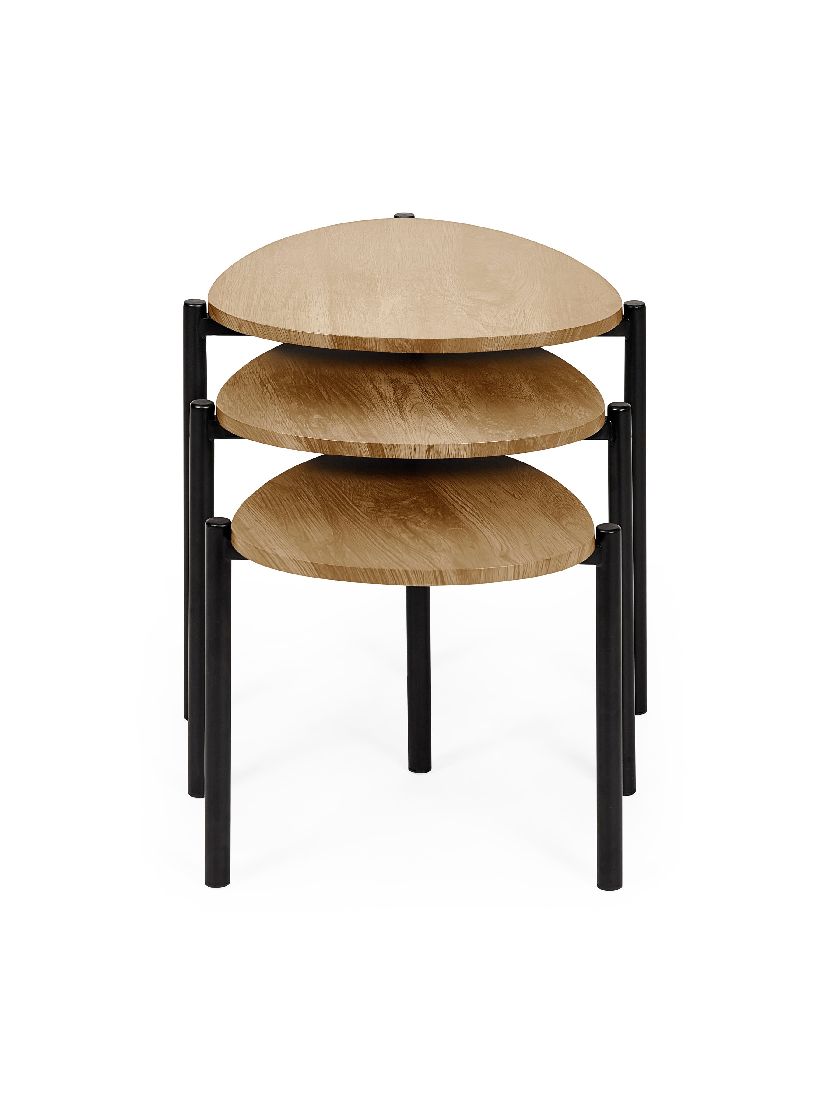 Lorette Oak Effect Teardrop Nest of 3 Side Tables