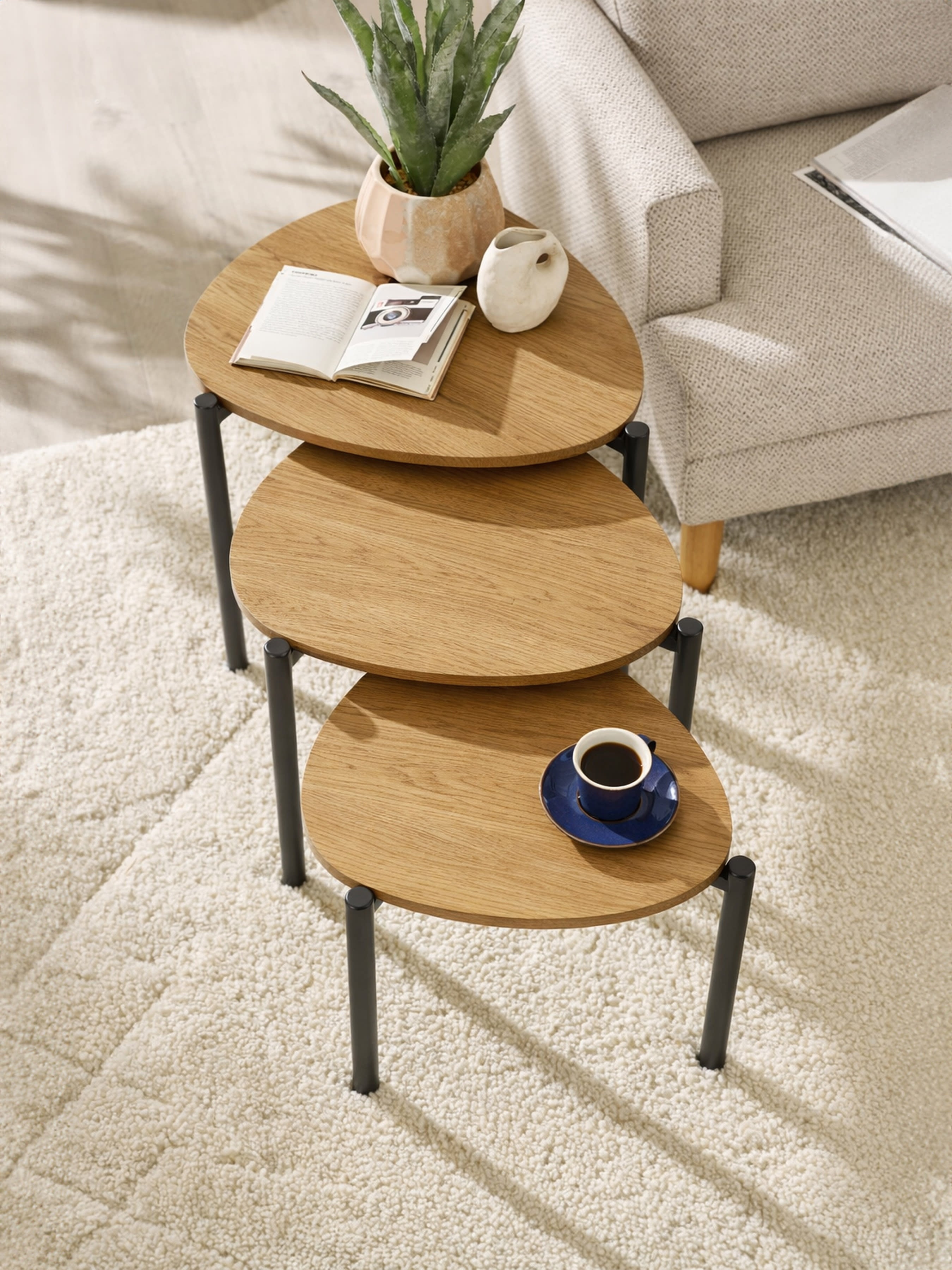 Lorette Oak Effect Teardrop Nest of 3 Side Tables