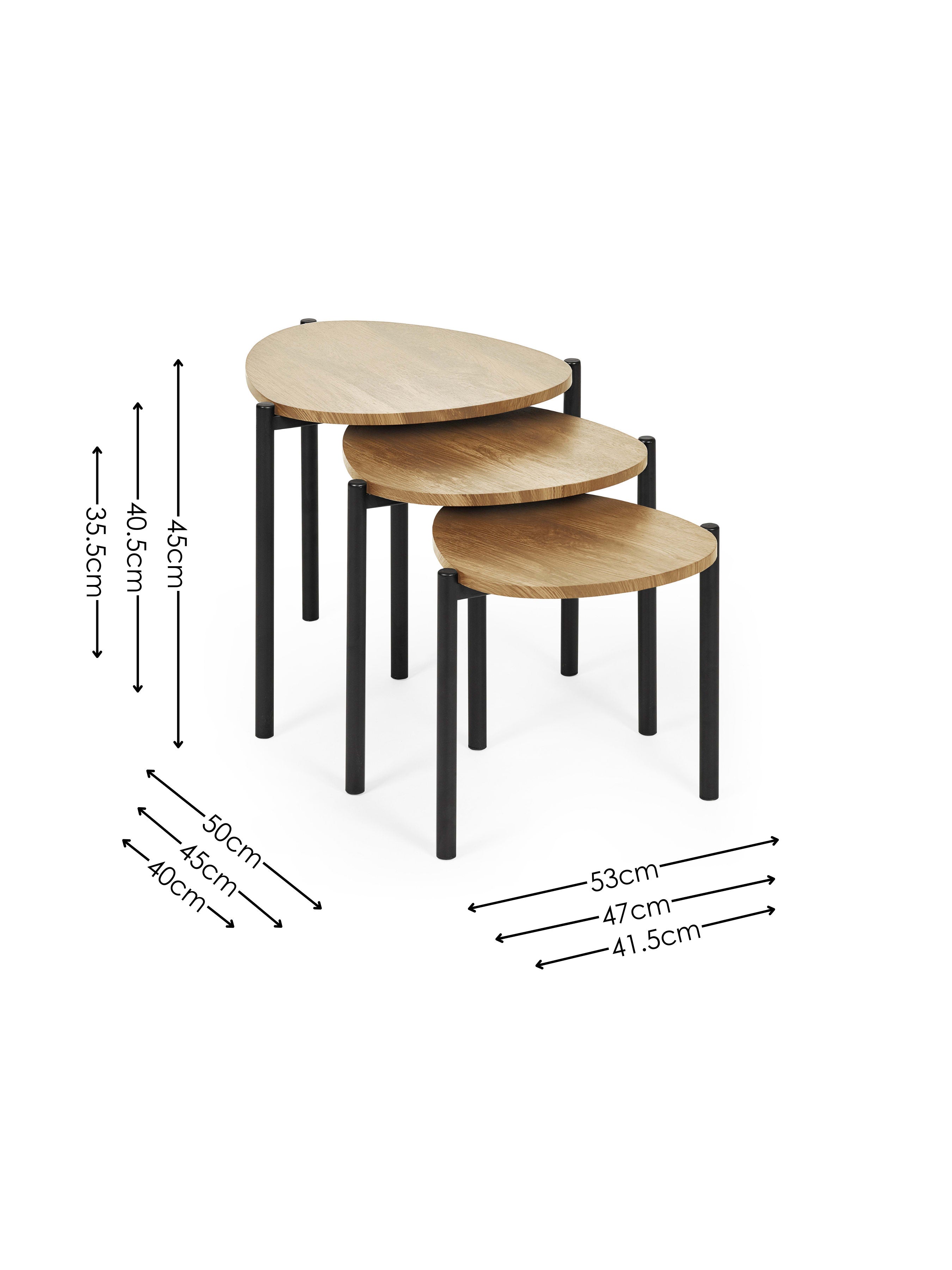 Lorette Oak Effect Teardrop Nest of 3 Side Tables