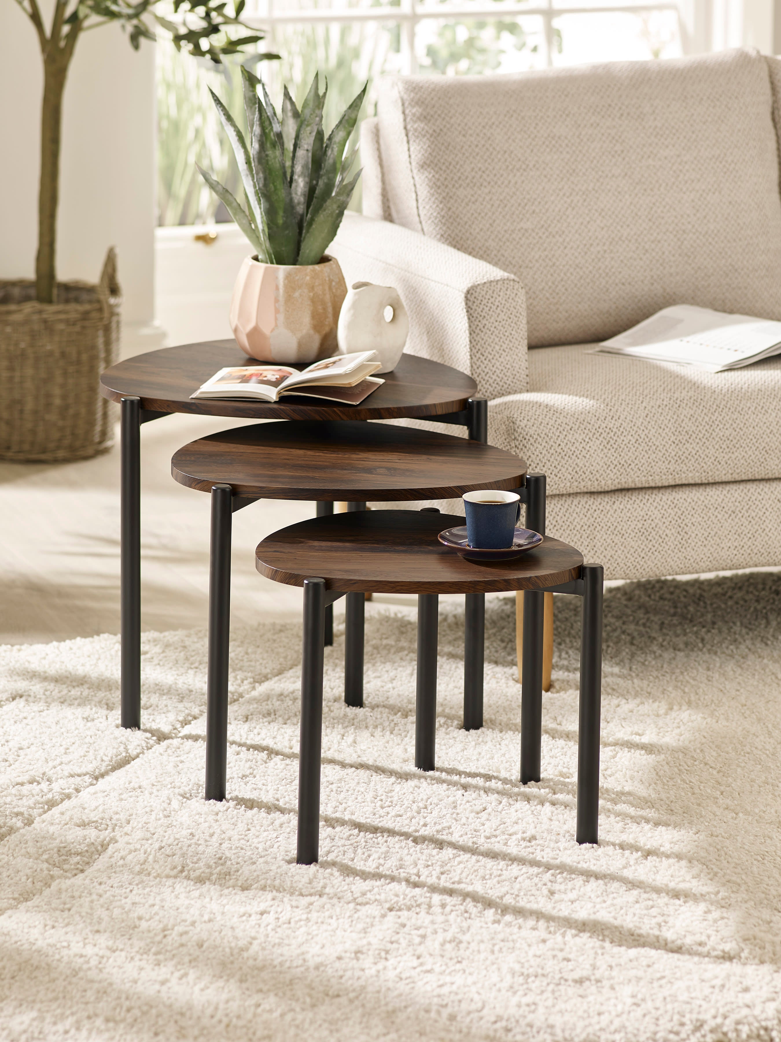 Lorette Walnut Effect Teardrop Nest of 3 Side Tables