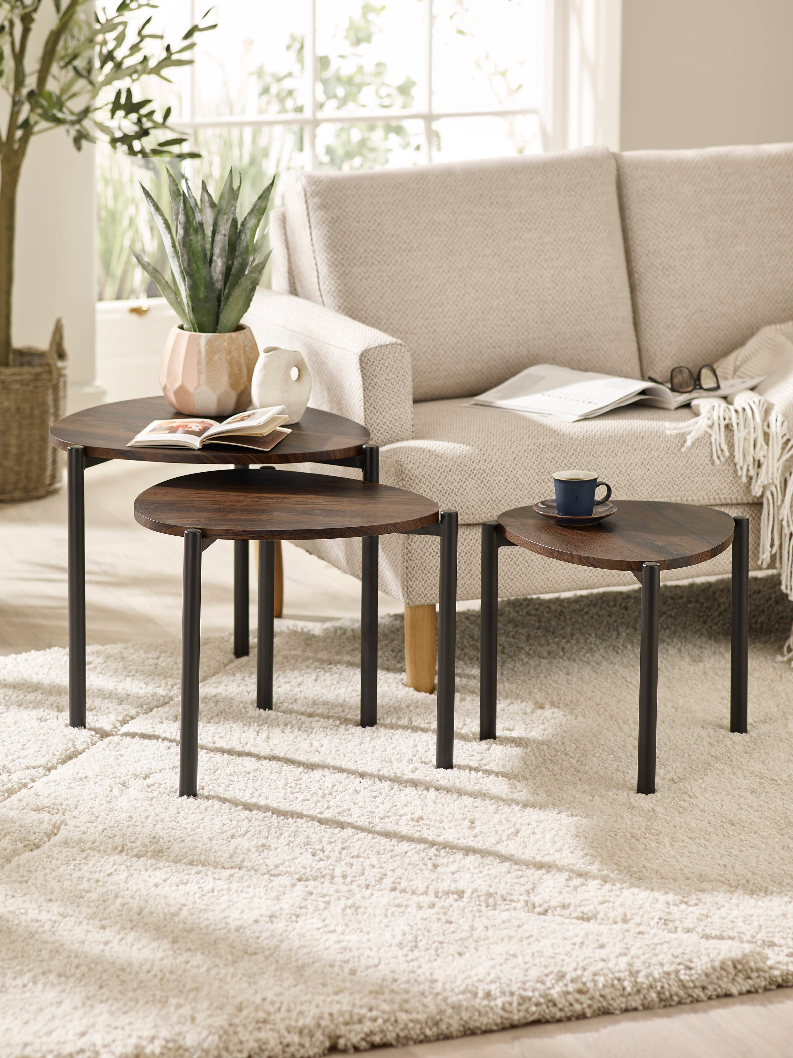 Lorette Walnut Effect Teardrop Nest of 3 Side Tables