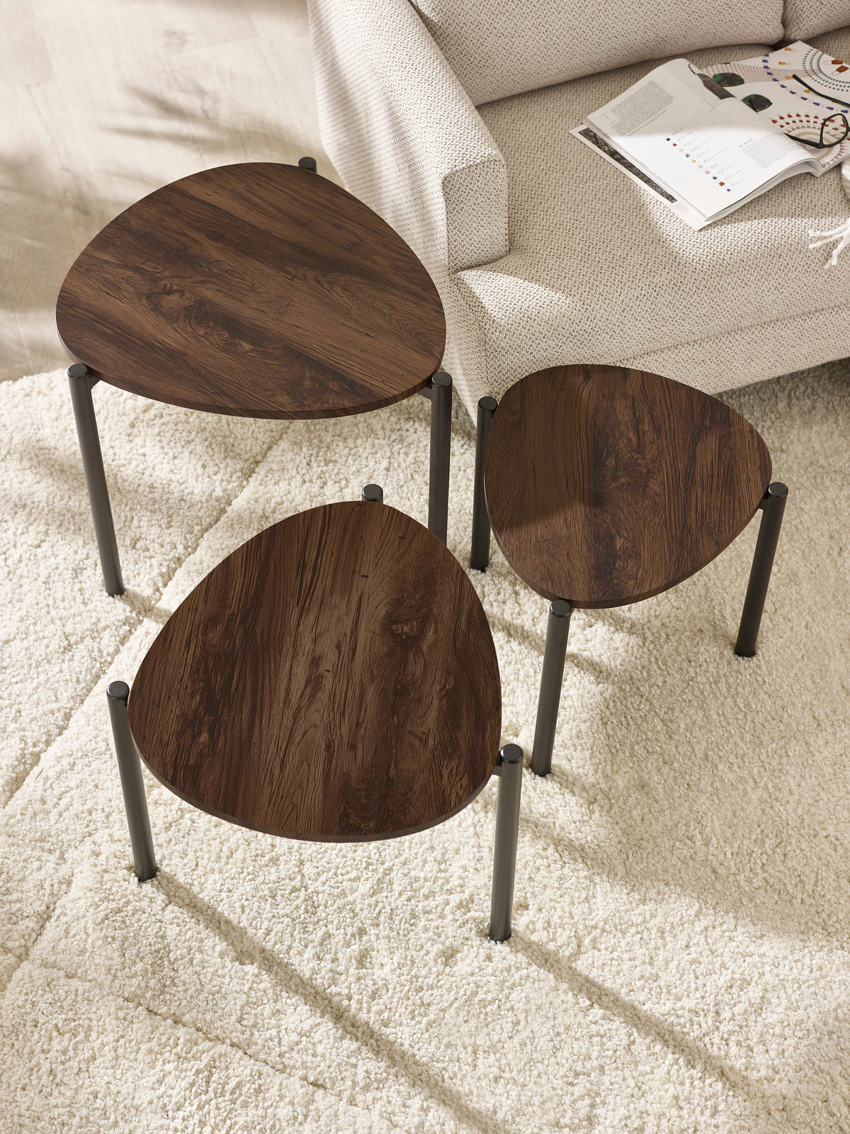 Lorette Walnut Effect Teardrop Nest of 3 Side Tables