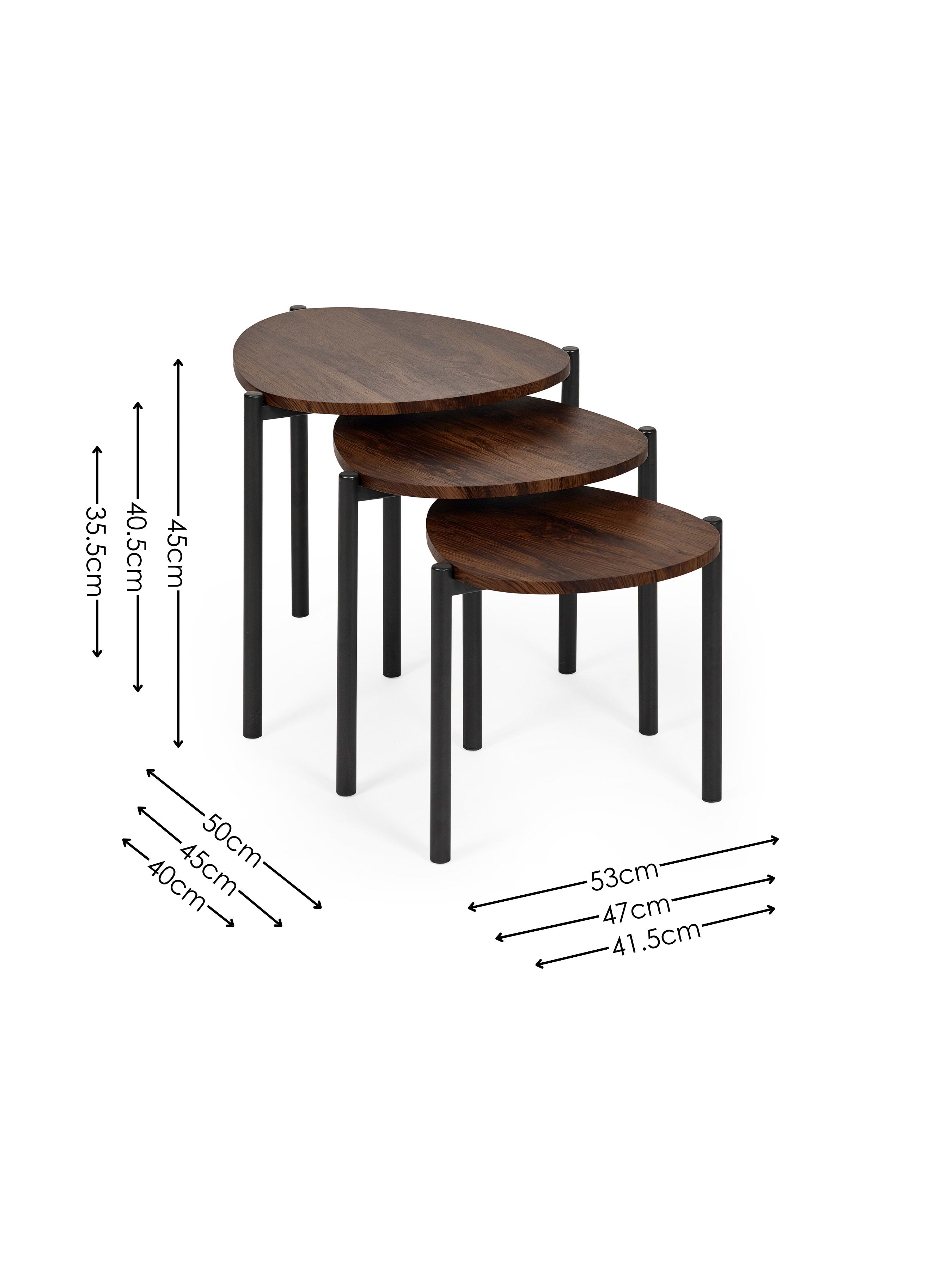 Lorette Walnut Effect Teardrop Nest of 3 Side Tables