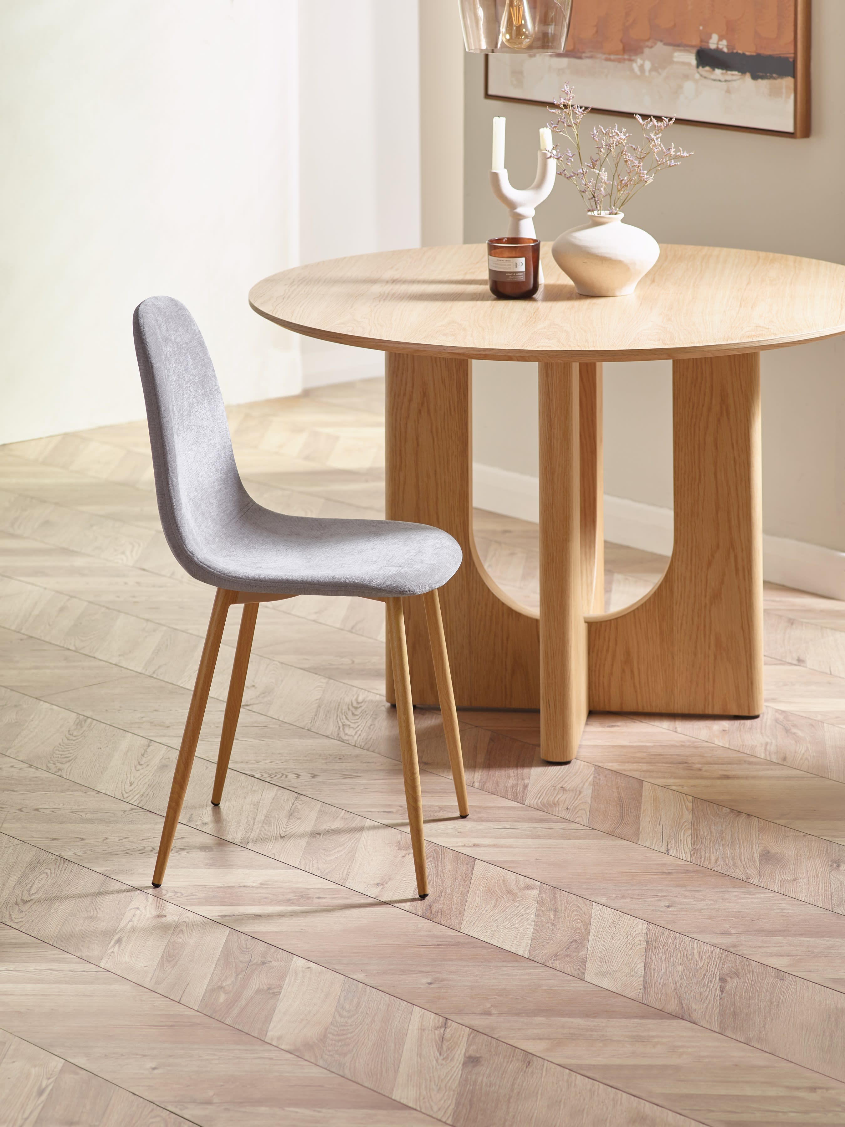 Set of 4 Lottie Beige Chenille Upholstered Dining Chairs