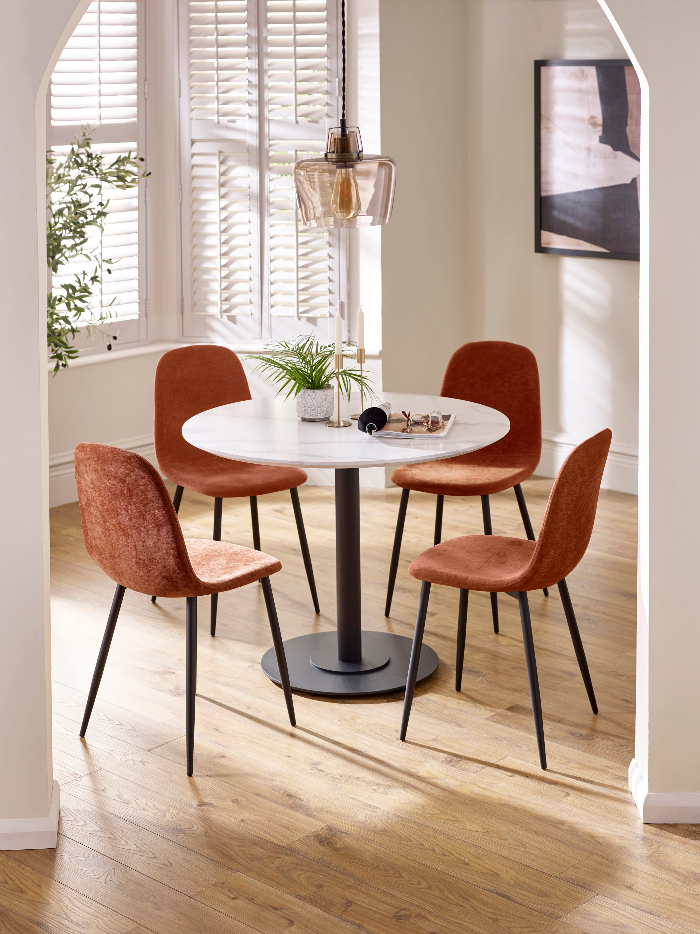 Set of 4 Lottie Orange Chenille Upholstered Dining Chairs – Terracotta Chenille
