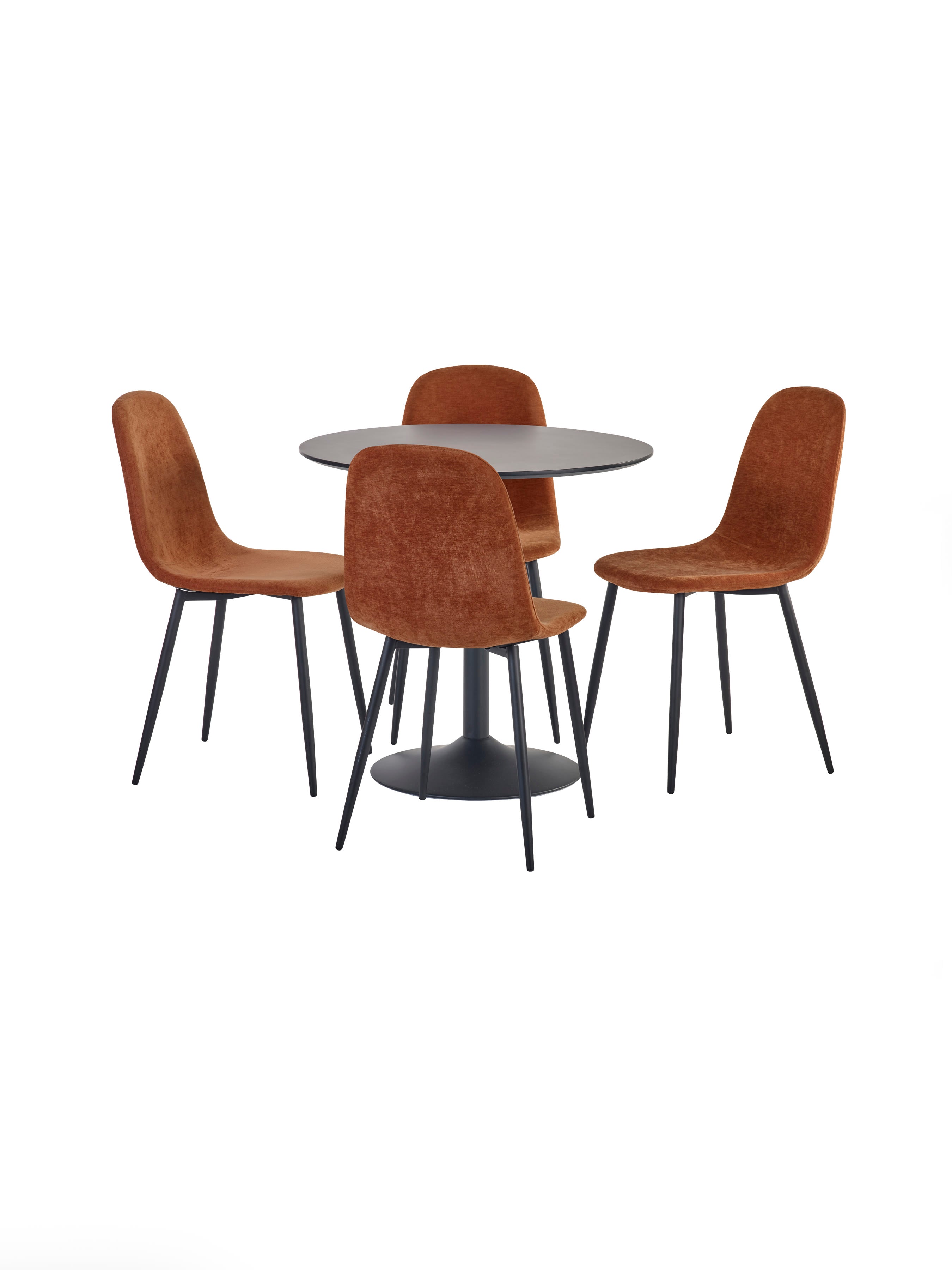 Set of 4 Lottie Orange Chenille Upholstered Dining Chairs – Terracotta Chenille