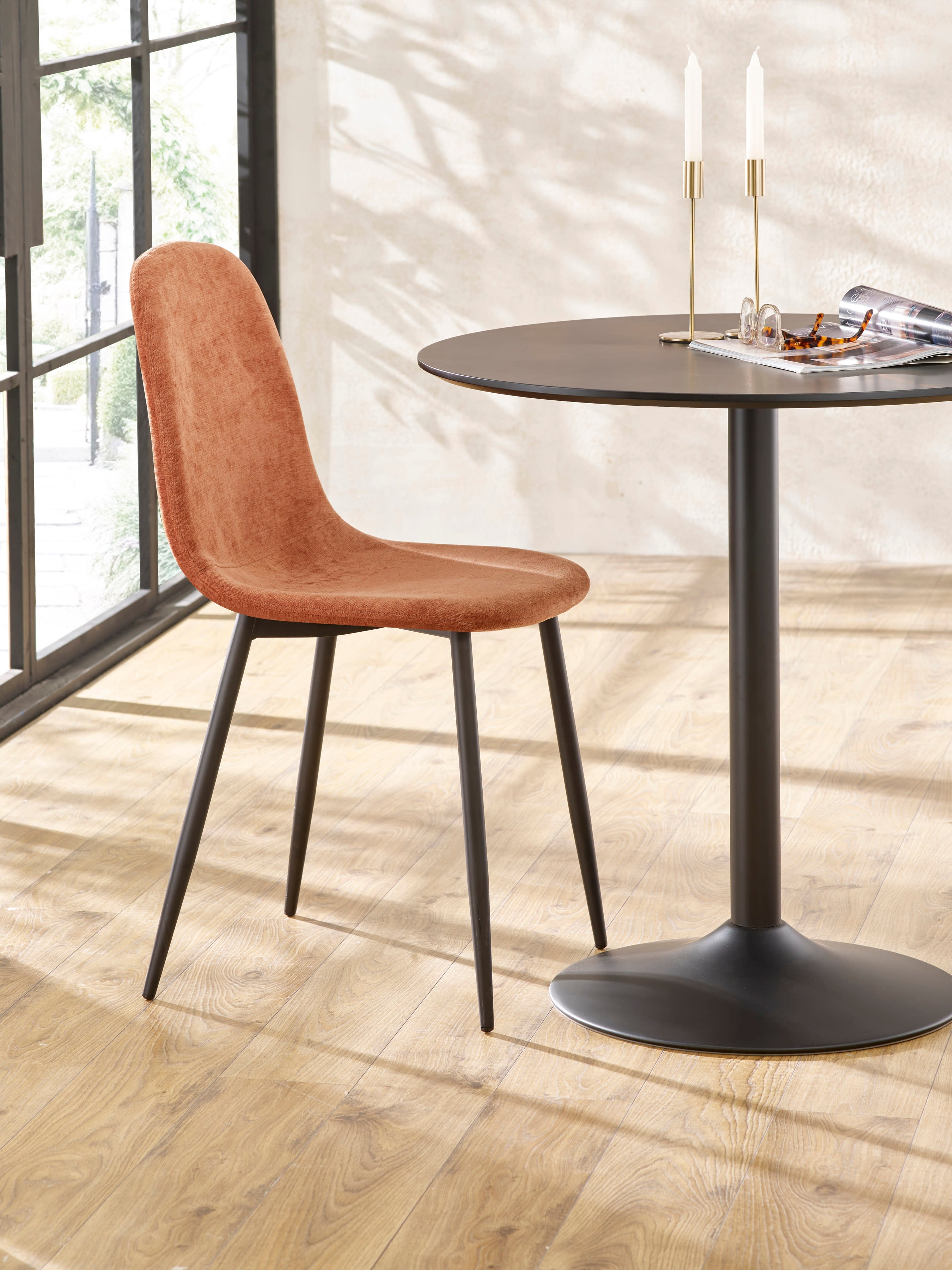 Set of 4 Lottie Orange Chenille Upholstered Dining Chairs – Terracotta Chenille