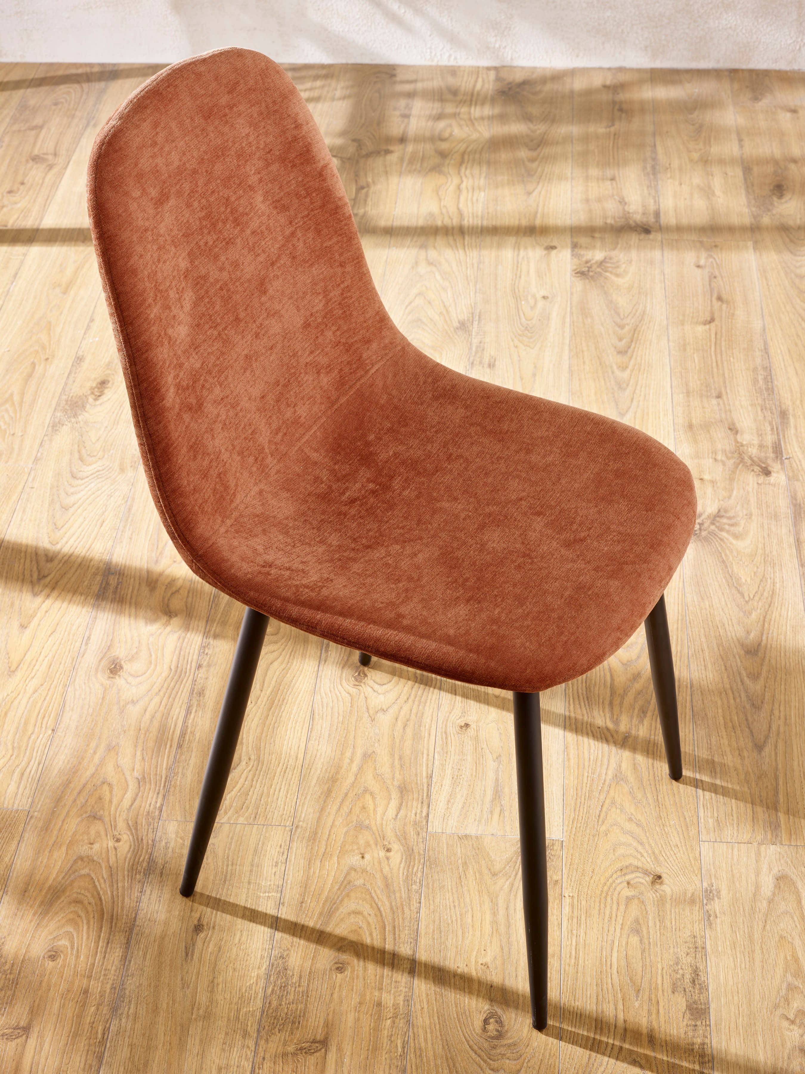 Set of 4 Lottie Orange Chenille Upholstered Dining Chairs – Terracotta Chenille