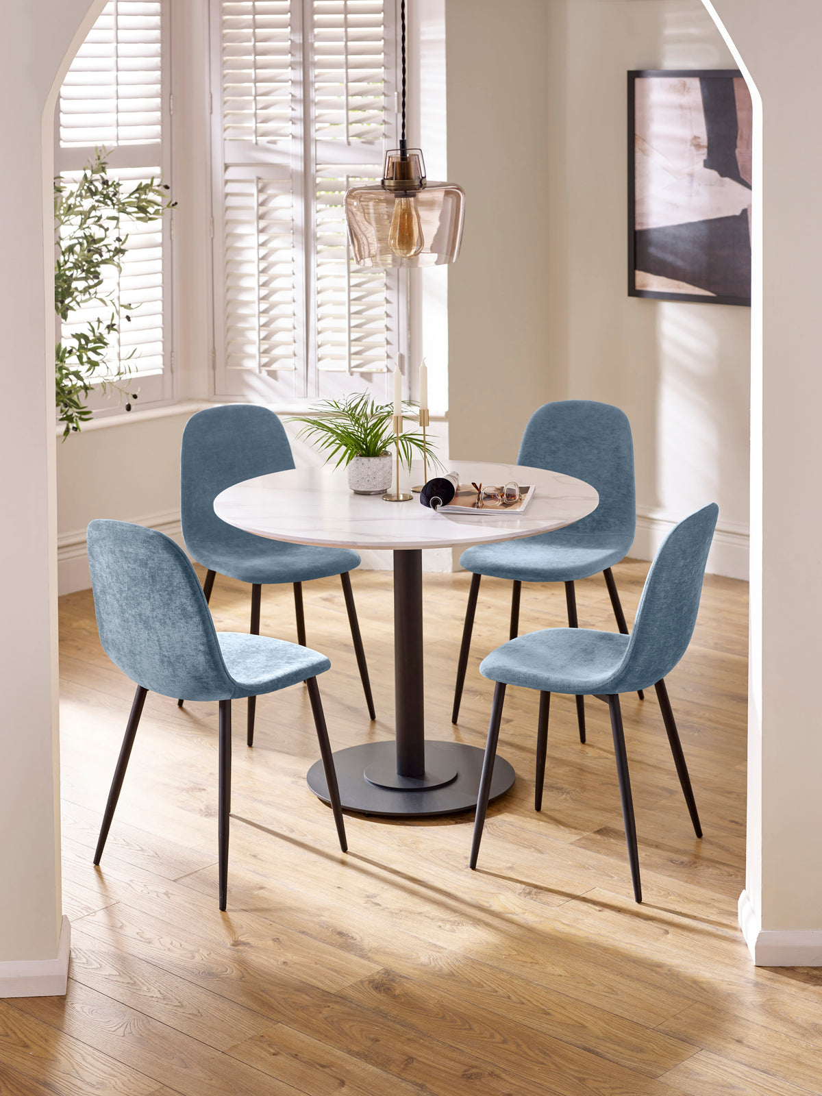 Set of 4 Lottie Denim Blue Chenille Upholstered Dining Chairs – Denim Chenilla