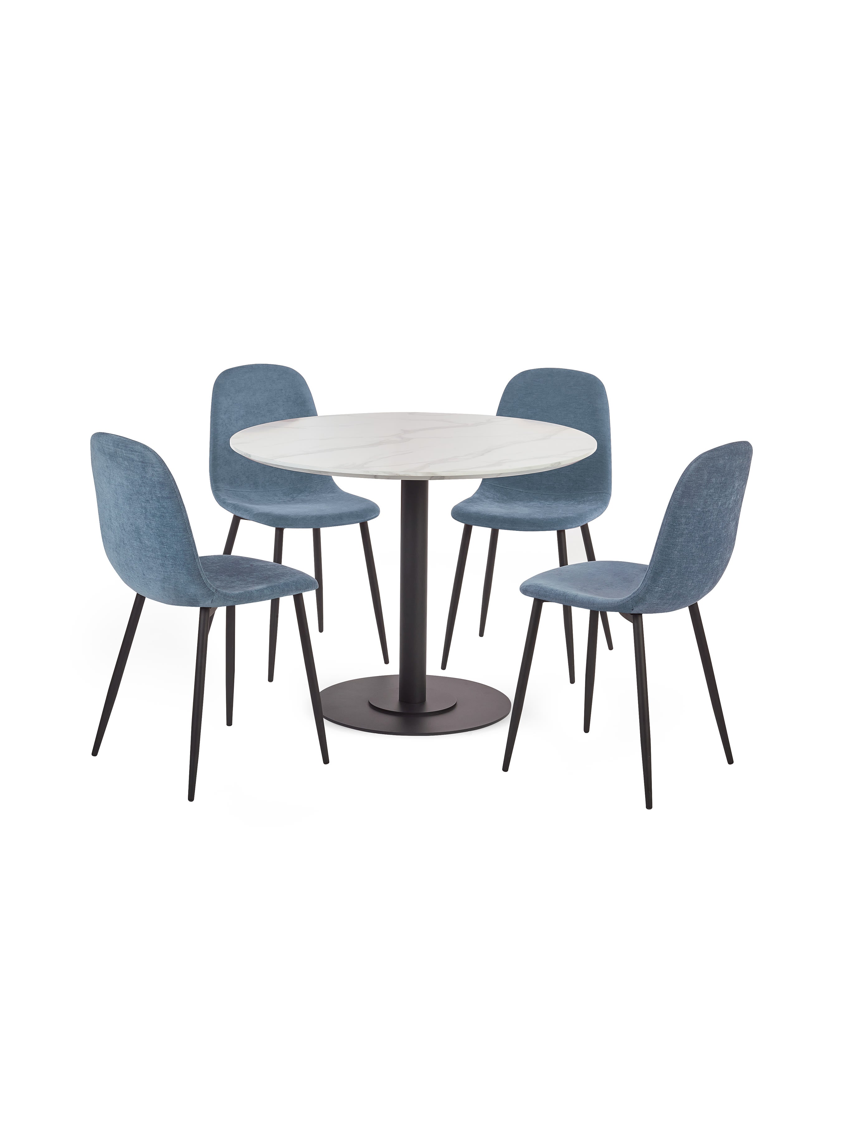 Set of 4 Lottie Denim Blue Chenille Upholstered Dining Chairs – Denim Chenilla