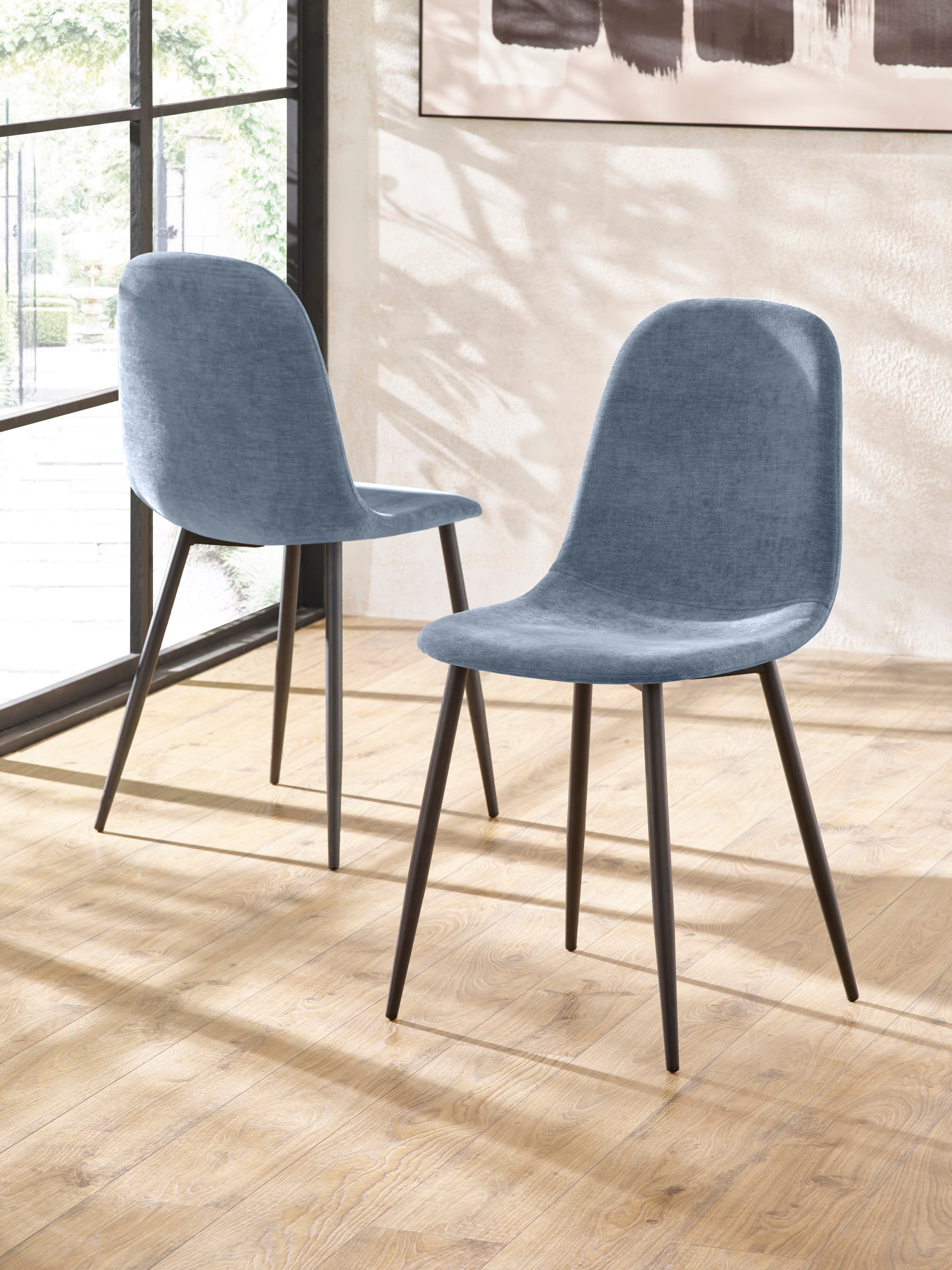 Set of 4 Lottie Denim Blue Chenille Upholstered Dining Chairs – Denim Chenilla