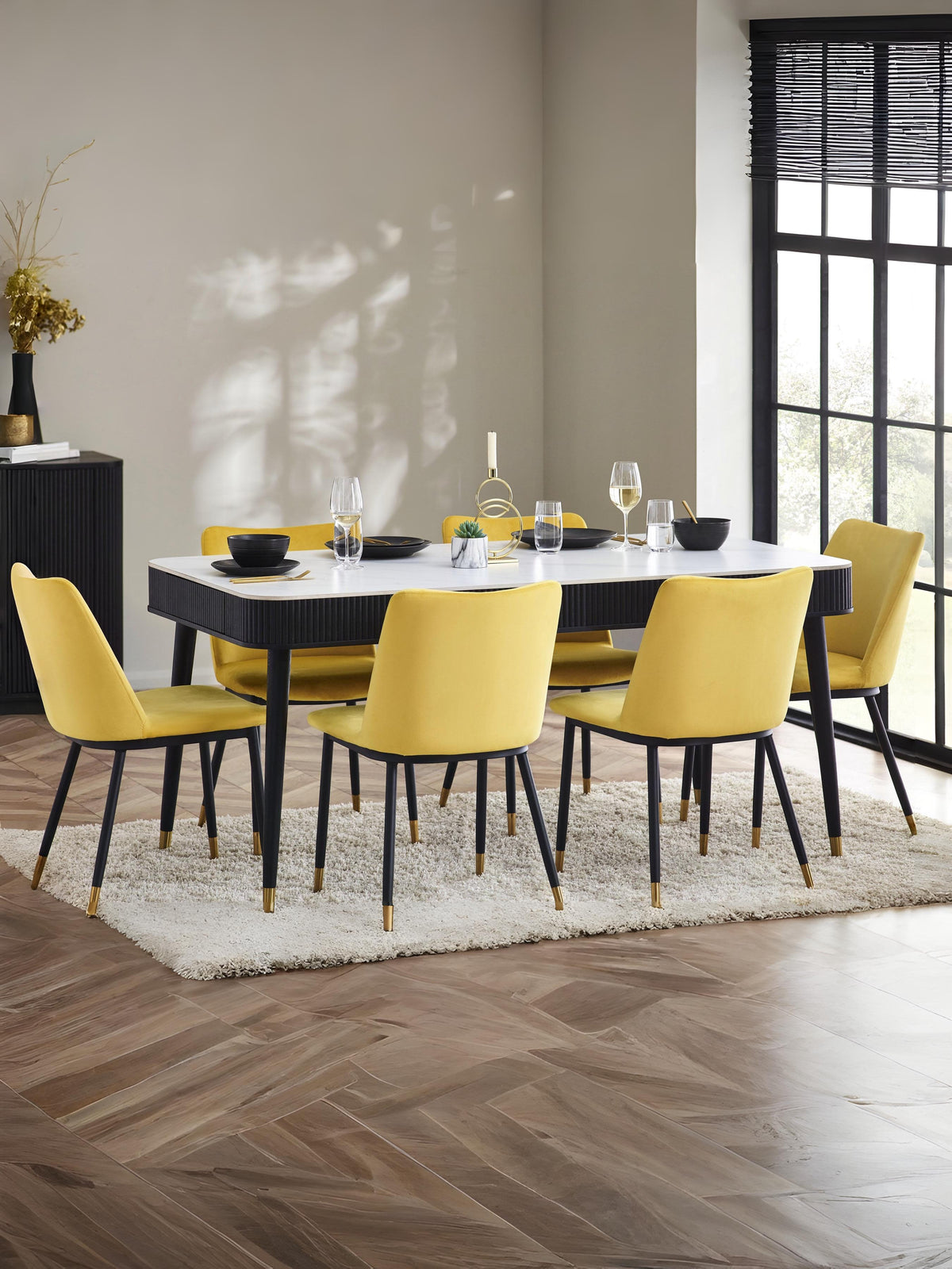 Louis Fluted Stone Top Dining Table With Drawers - Black