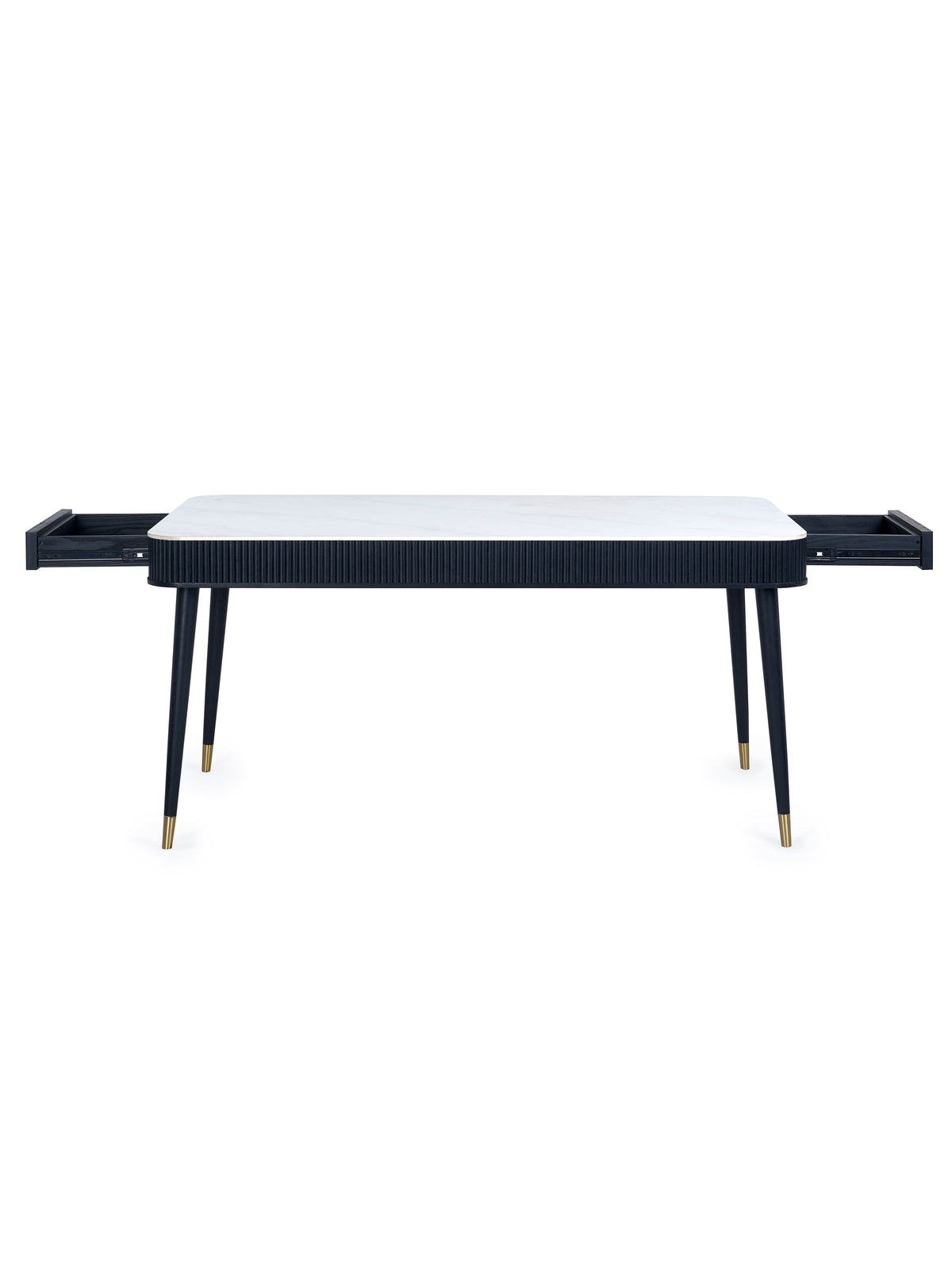 Louis Fluted Stone Top Dining Table With Drawers - Black